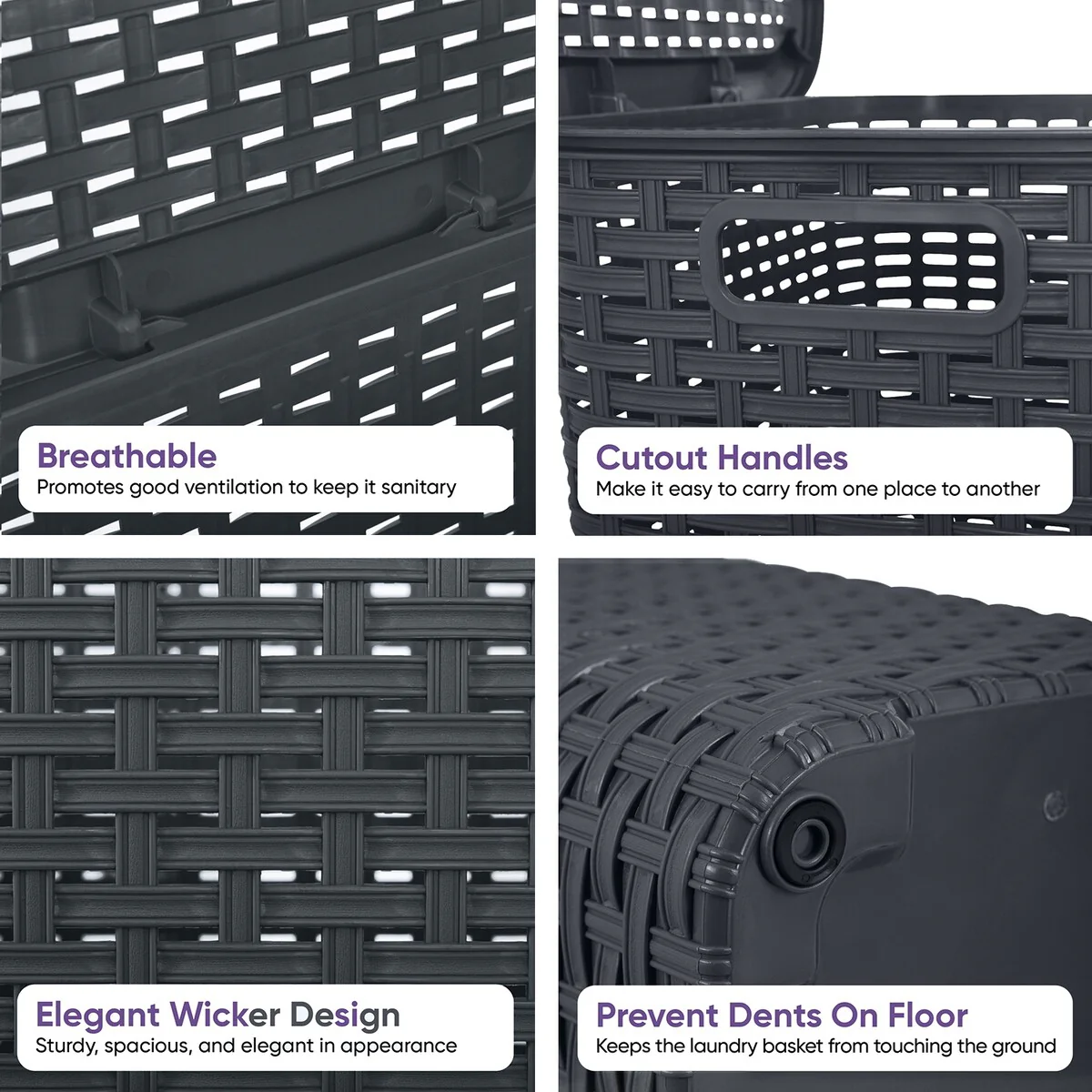 Superio Plastic Wicker Laundry Hamper with Lid Large Capacity - Capacity: 60l