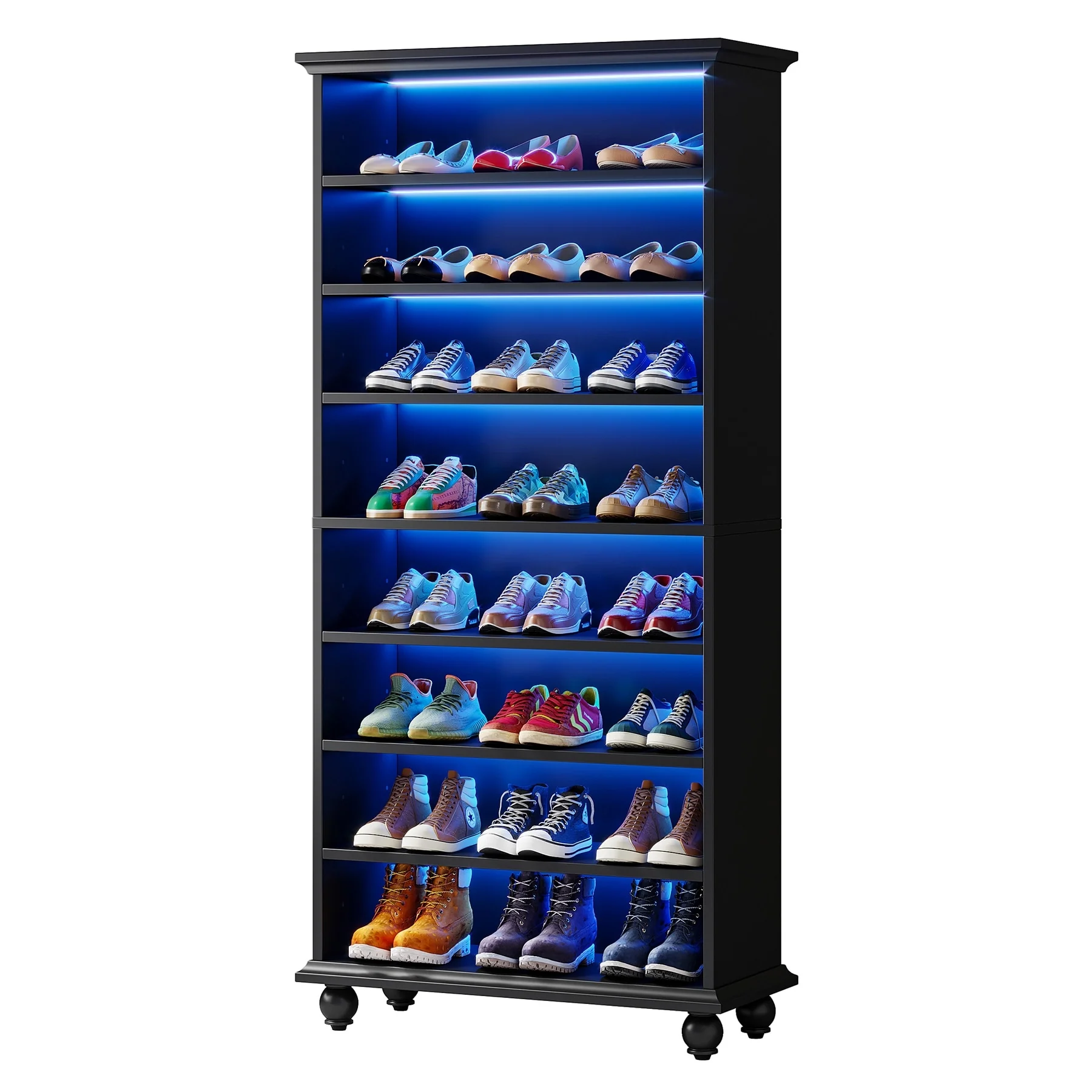 Narrow Tall Shoe Storage Cabinet with LED Lighting for Entryway - 9-Tier