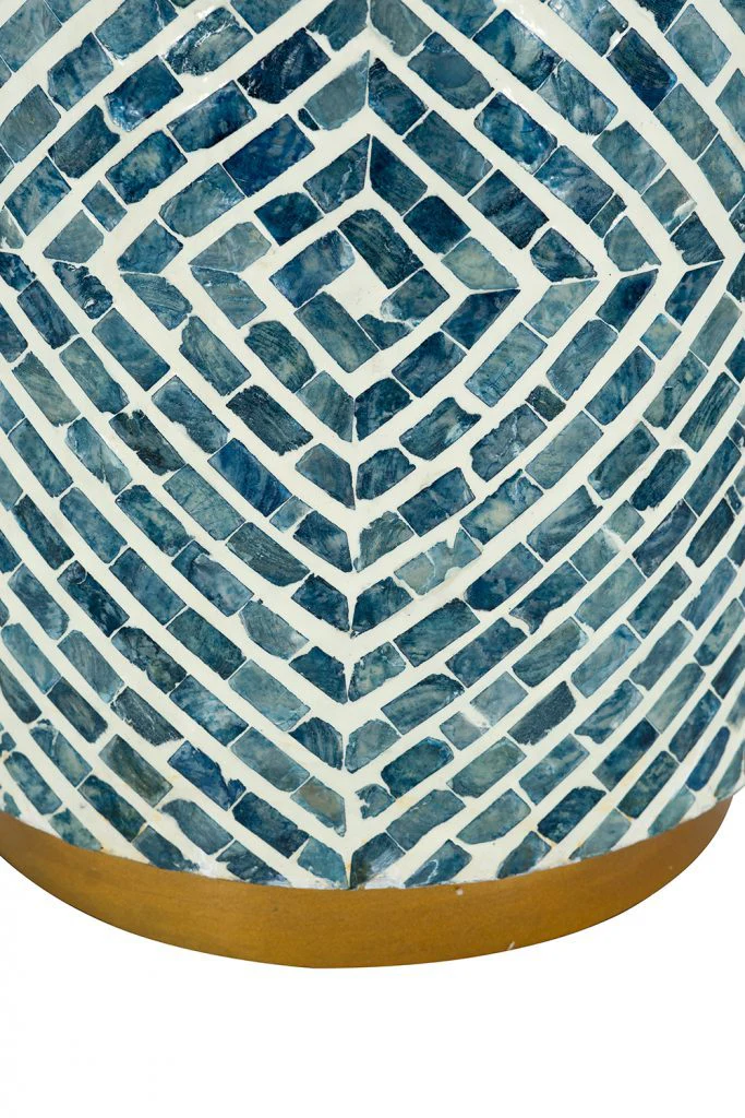 Round Blue & White Capiz Side Table