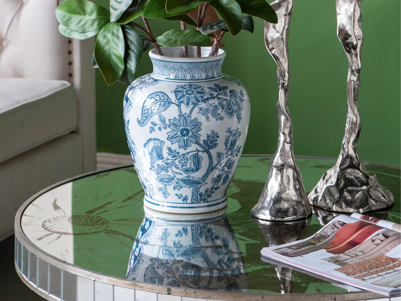 Aesthetic Round End Table with Floral Design