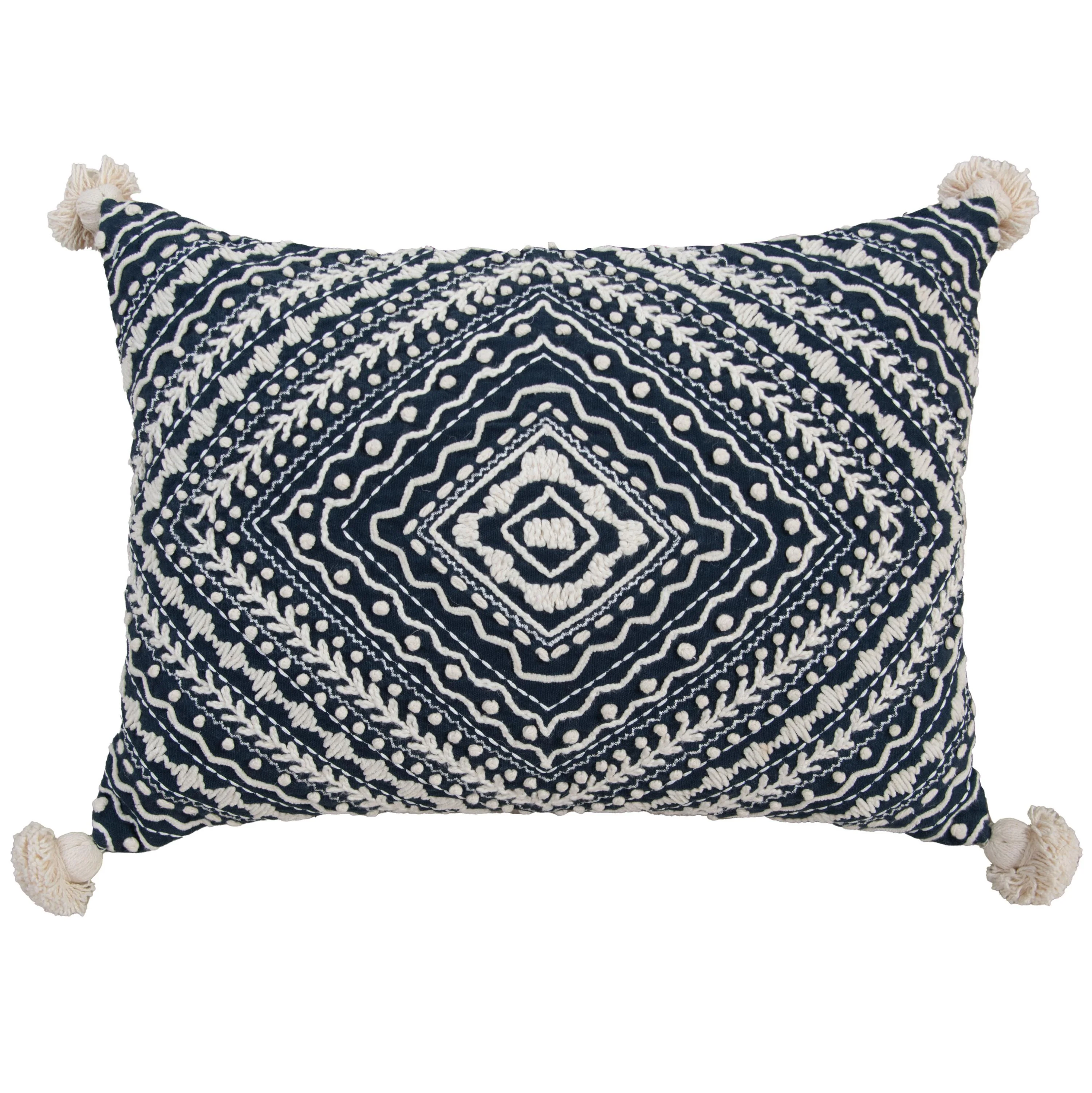 Embroidered Medallion Geometric Lumbar Throw Pillow