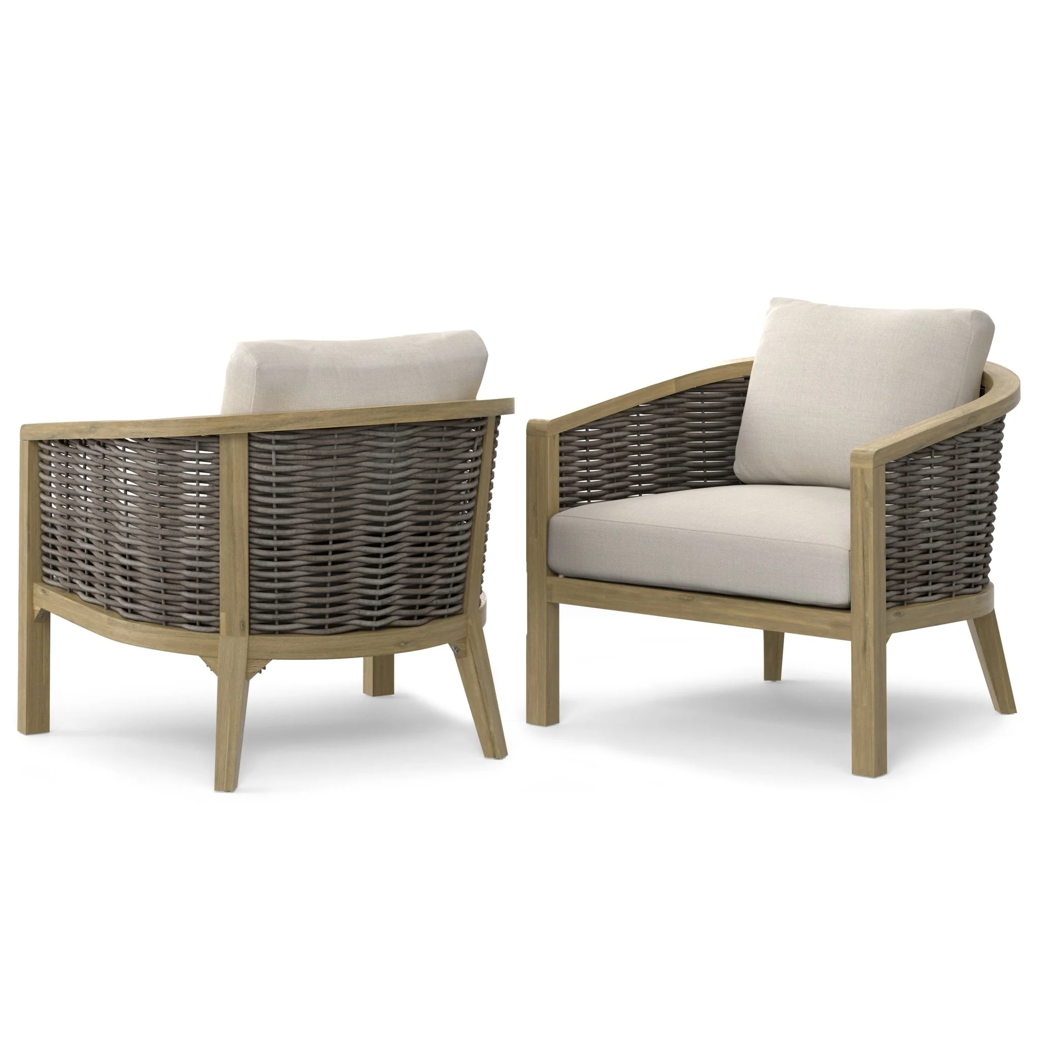 Outdoor Hand-Woven Rattan Conversation Chair with Curved Frame, Set of 2