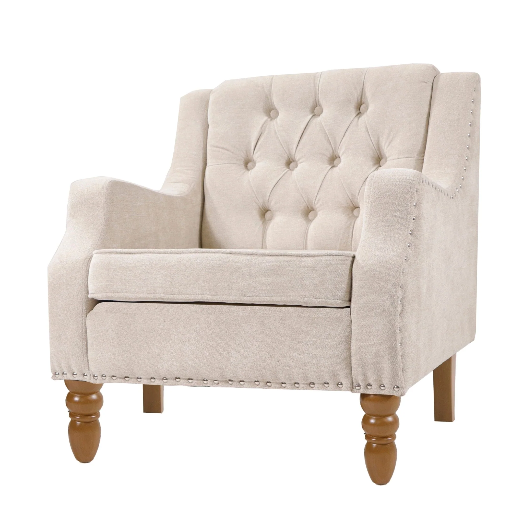 Caryl Button Tufted Upholstered Accent Chair with Recessed Arms and Nailhead Trim