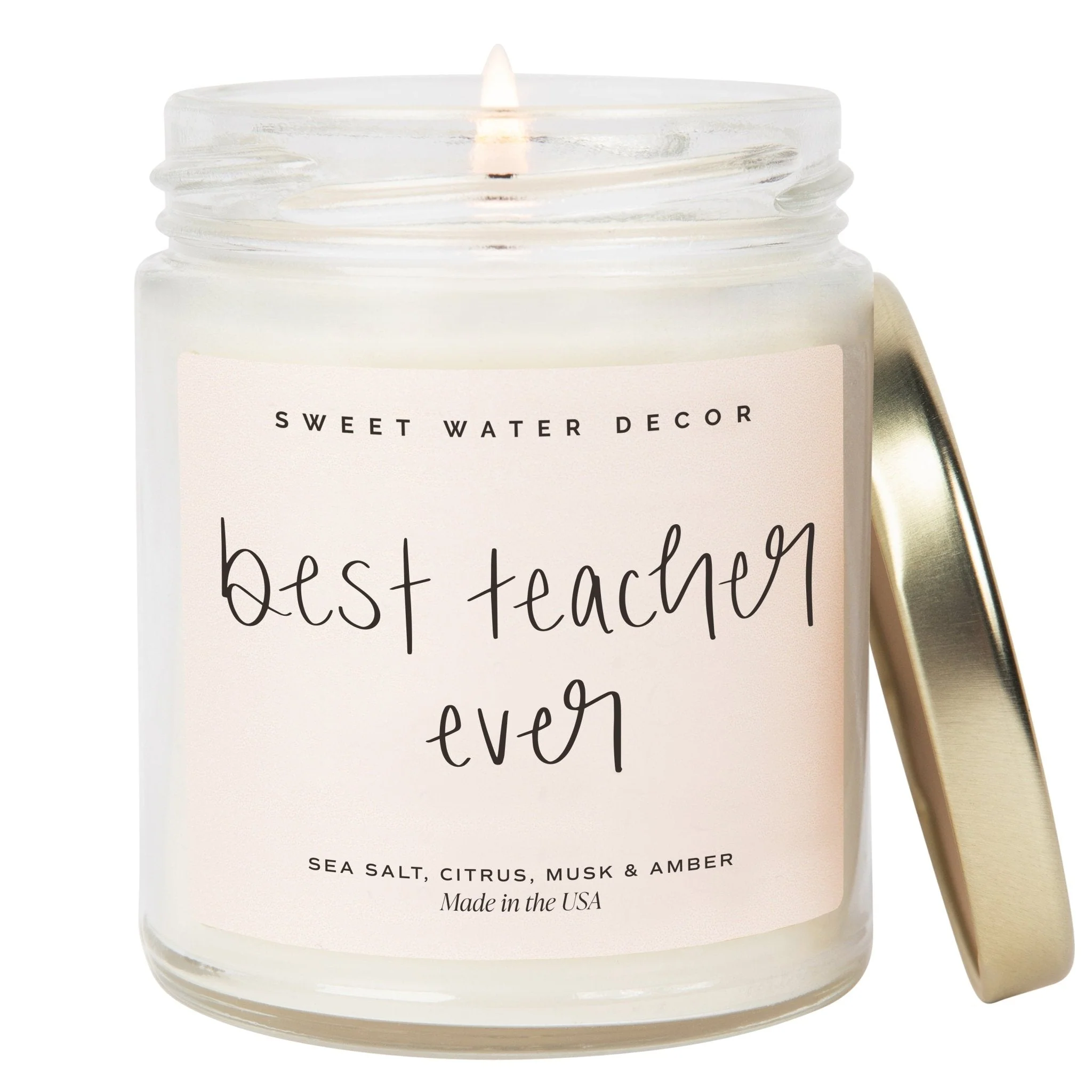Best Teacher Ever Soy Candle - Clear Jar - 9 oz (Salt and Sea)