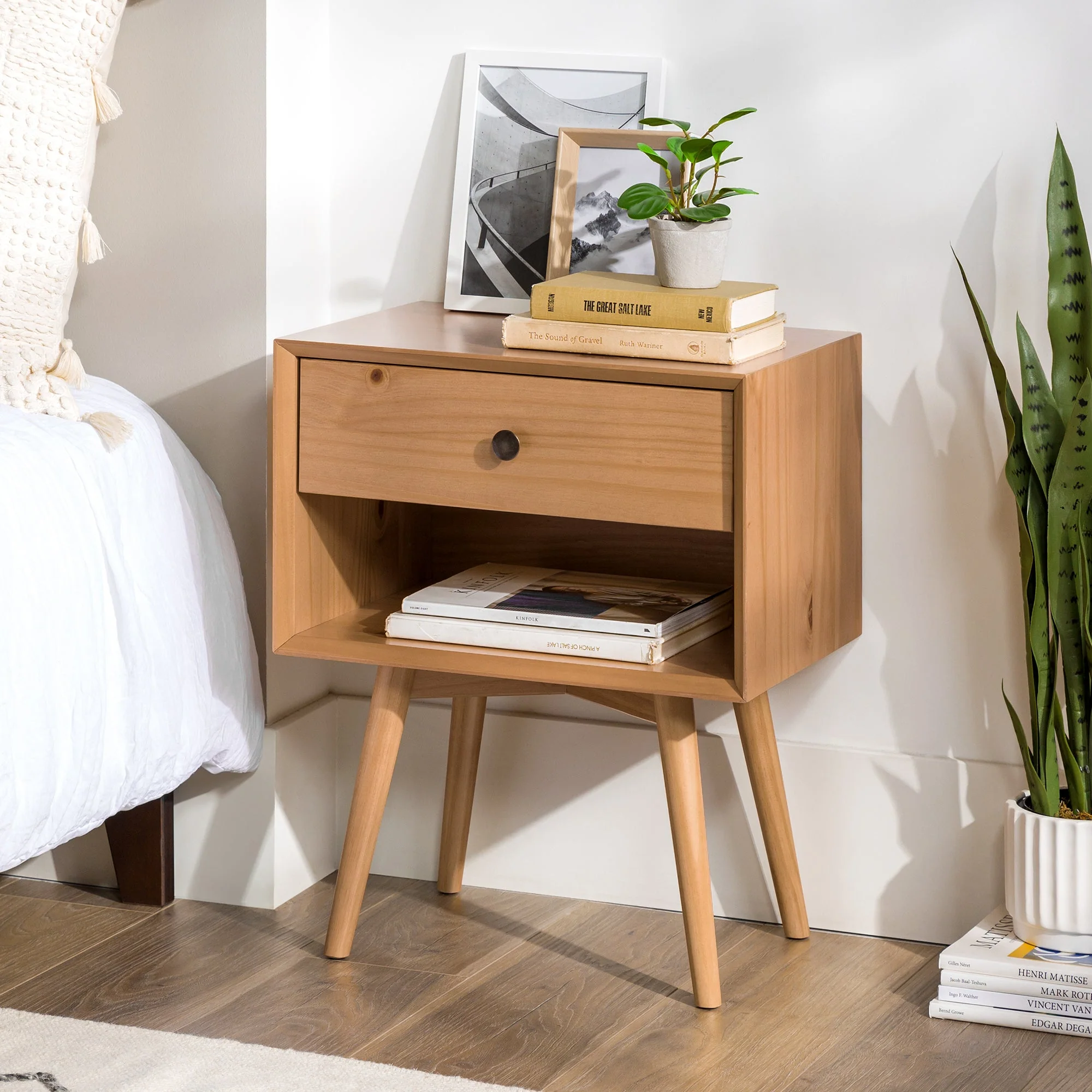 Etherealify Single-Drawer Solid Wood Nightstand
