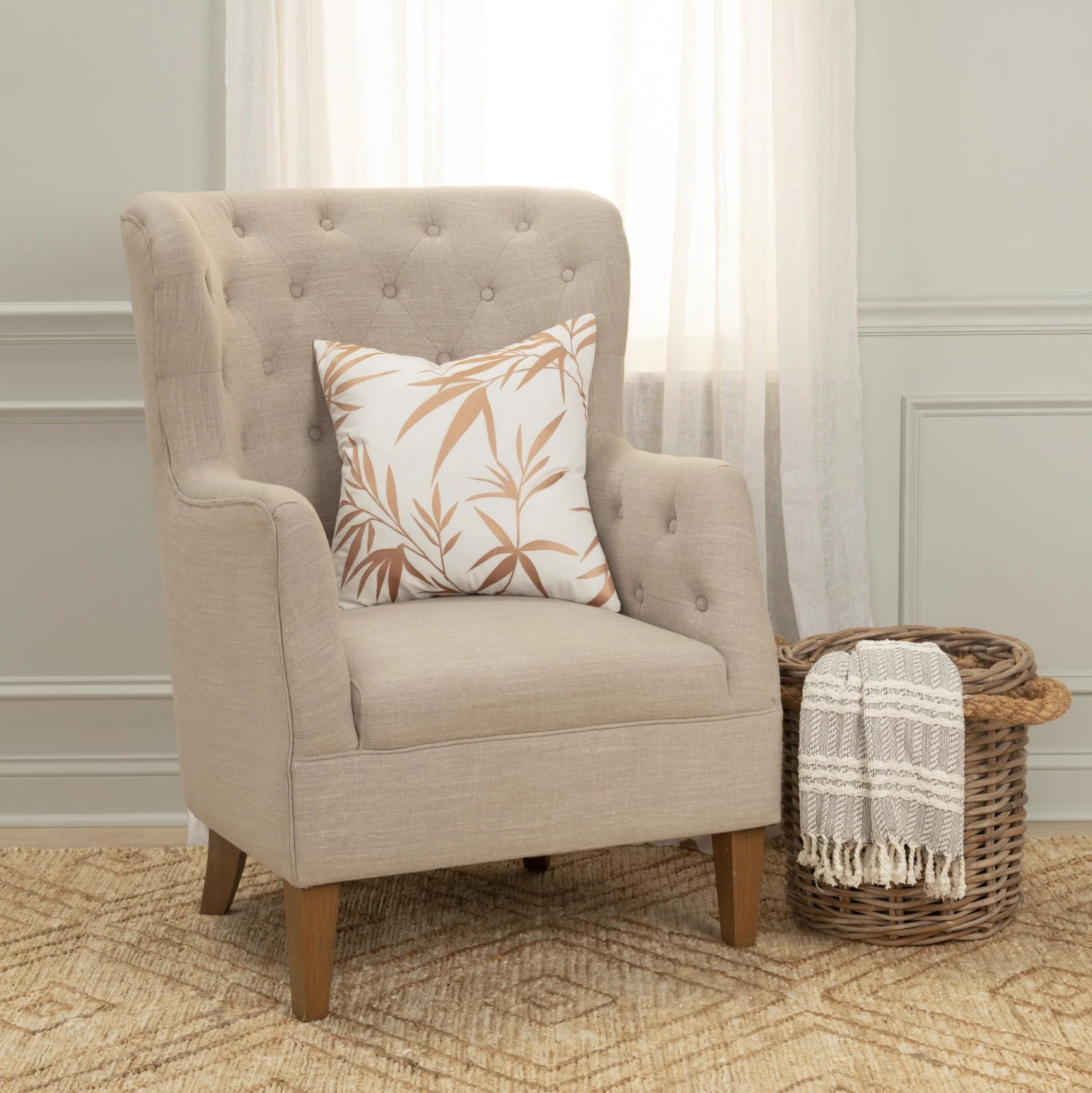 Botanical Leaf Embroidered Square Pillow