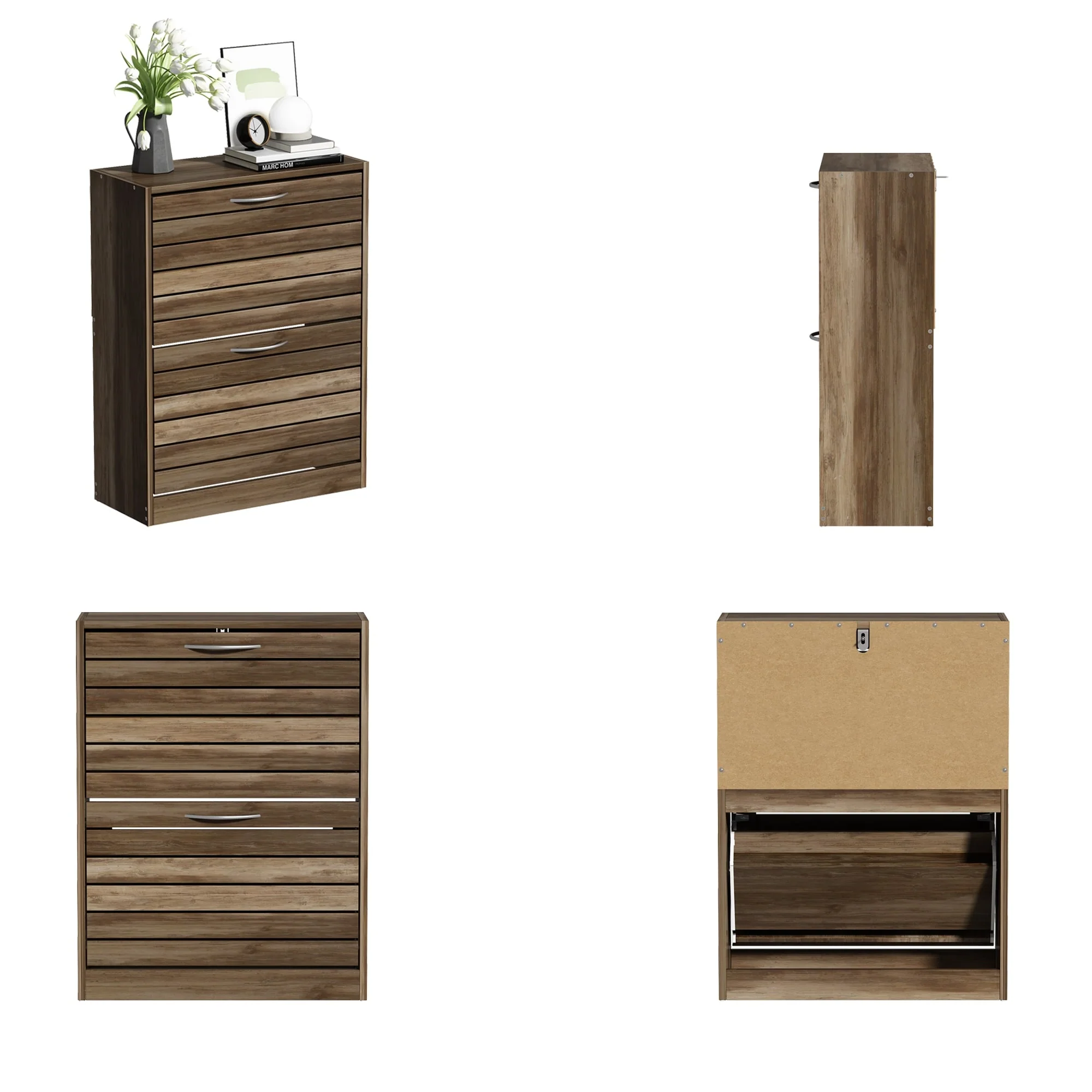 Shoe Storage Cabinet Two Drawer Space Saving Grey/Oak/White Dresser