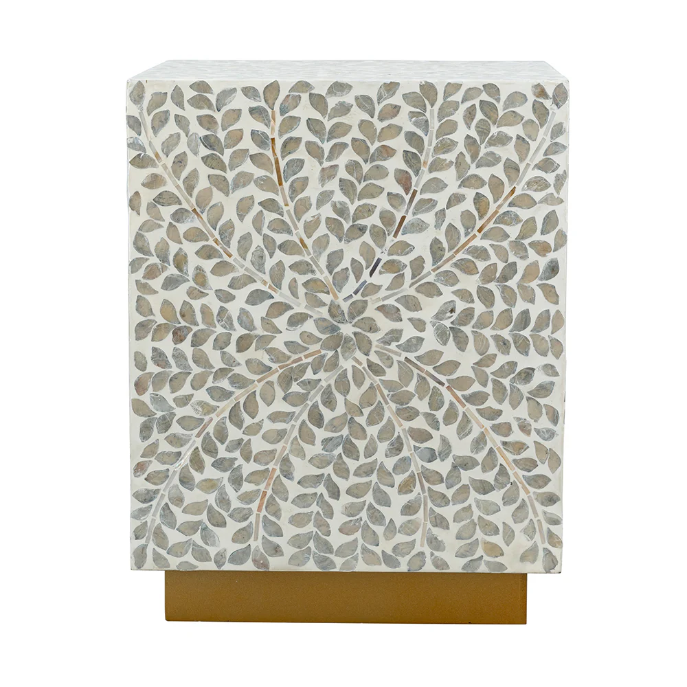 Square White Capiz Side Table