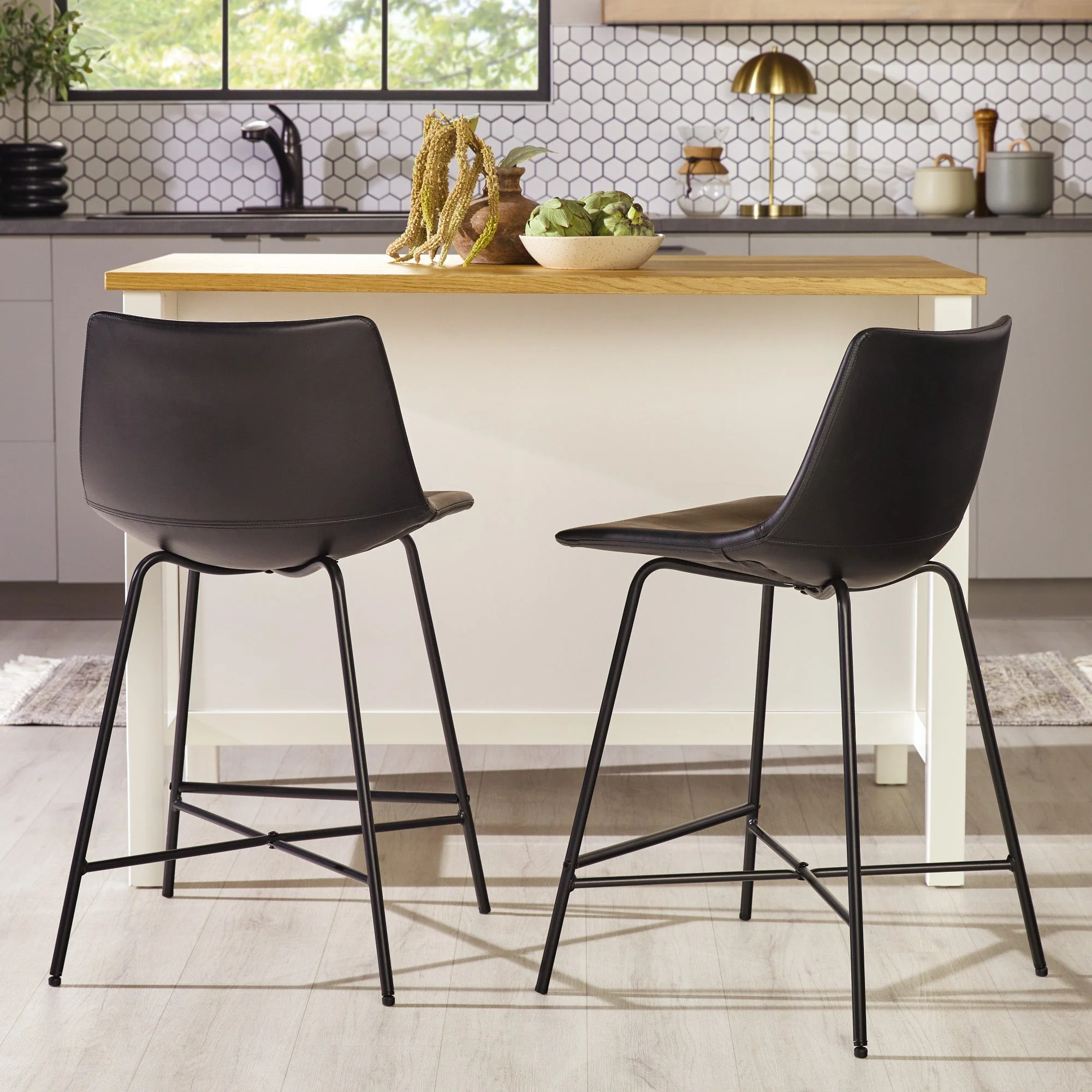 Upholstered Counter Stool with Steel X Base, Set of 2