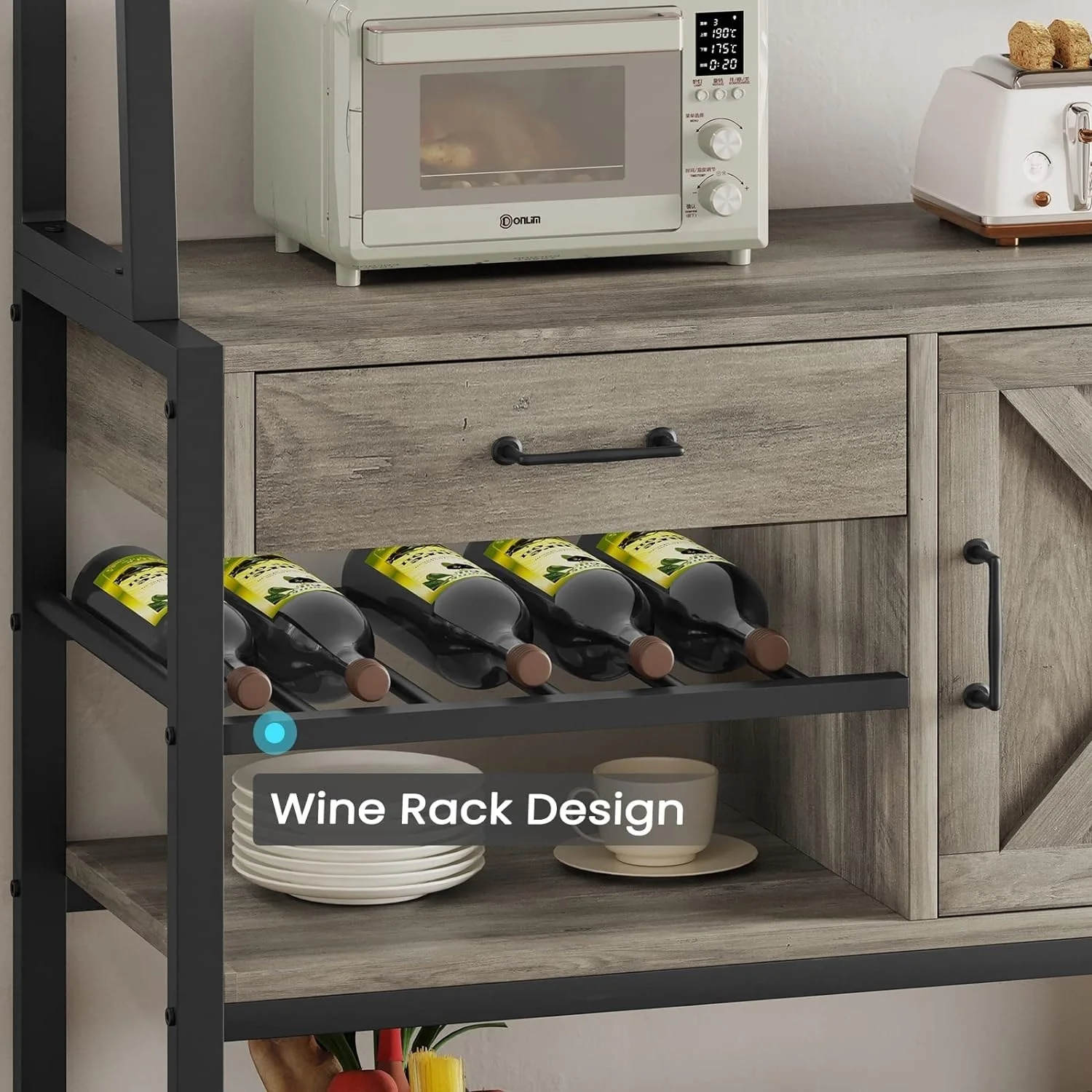 Baker's Rack Coffee Bar Cabinet Farmhouse Microwave Stand