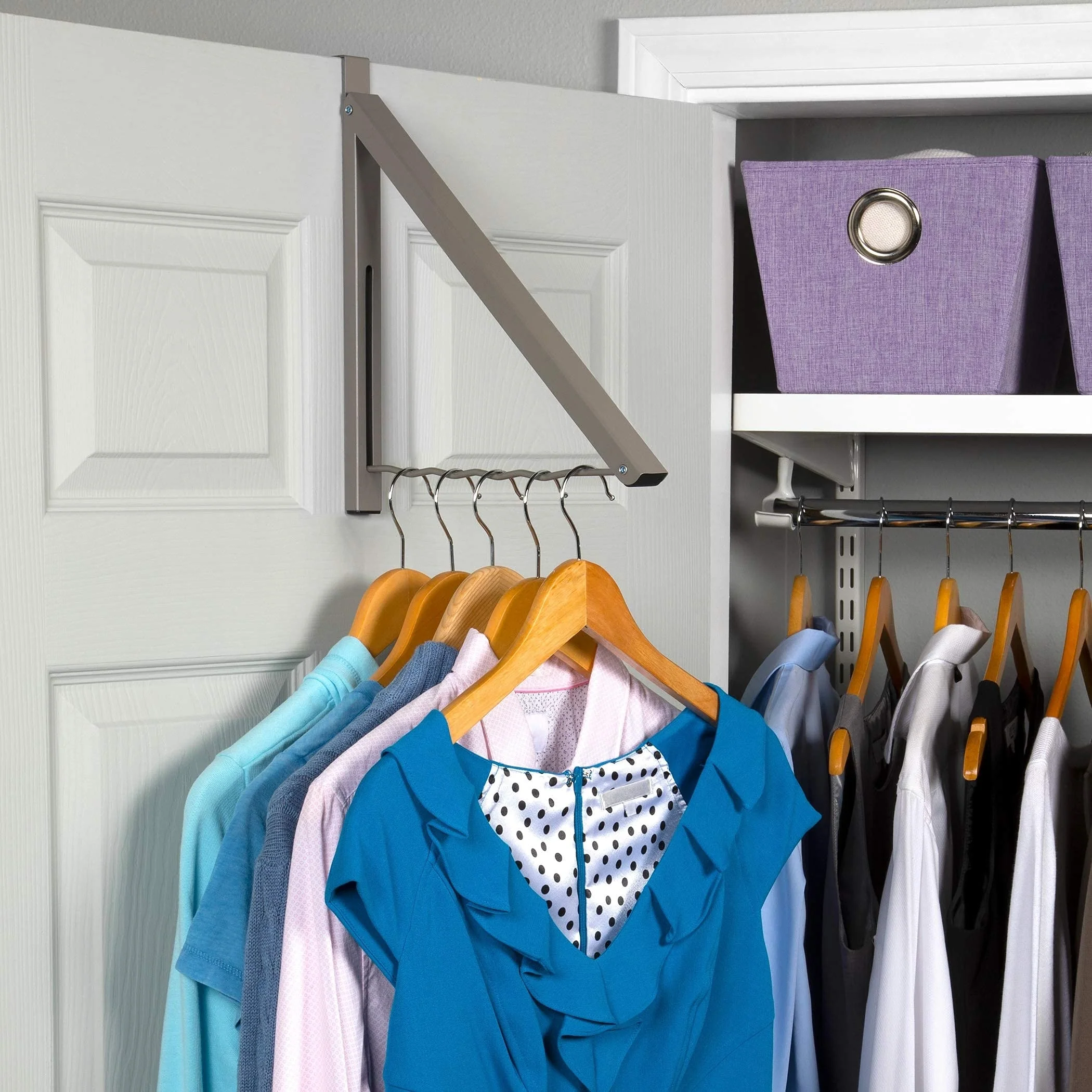 Over the Door Closet Valet - Single Hook Retractable Collapsible Folding Hanging Rack Organizer
