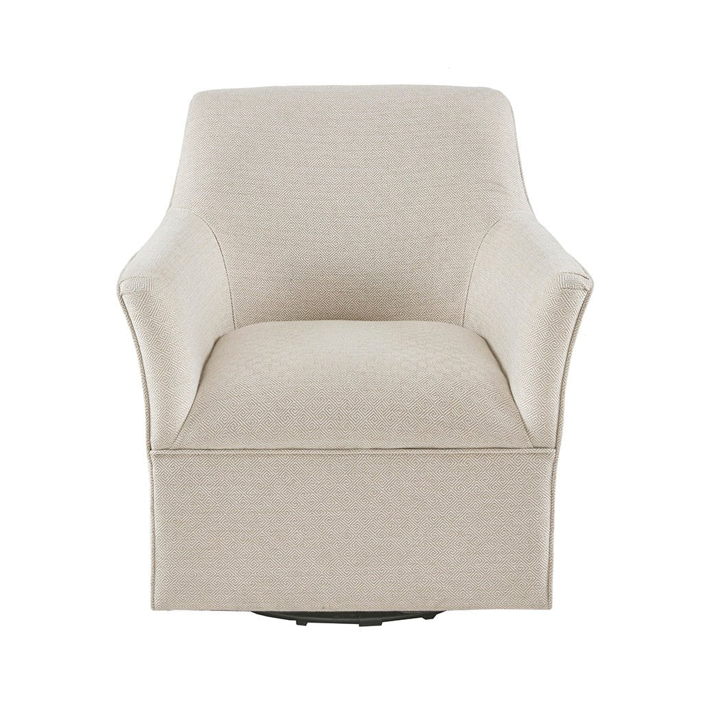 Upholstered Swivel Glider Chair with Flared Arms and Metal Base