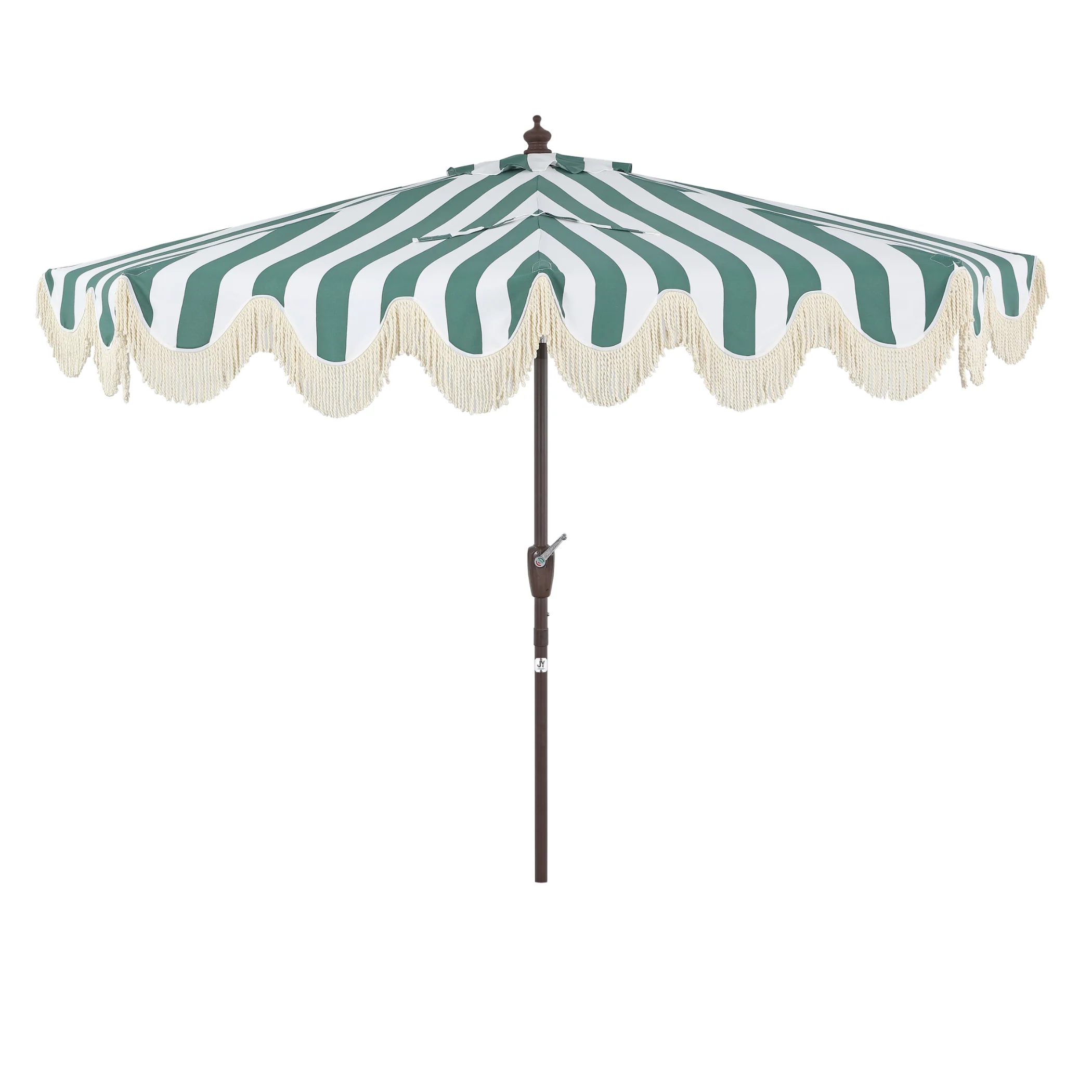 Beverly Stripe Designer Classic Scalloped Fringe Half Market Patio Umbrella with Crank