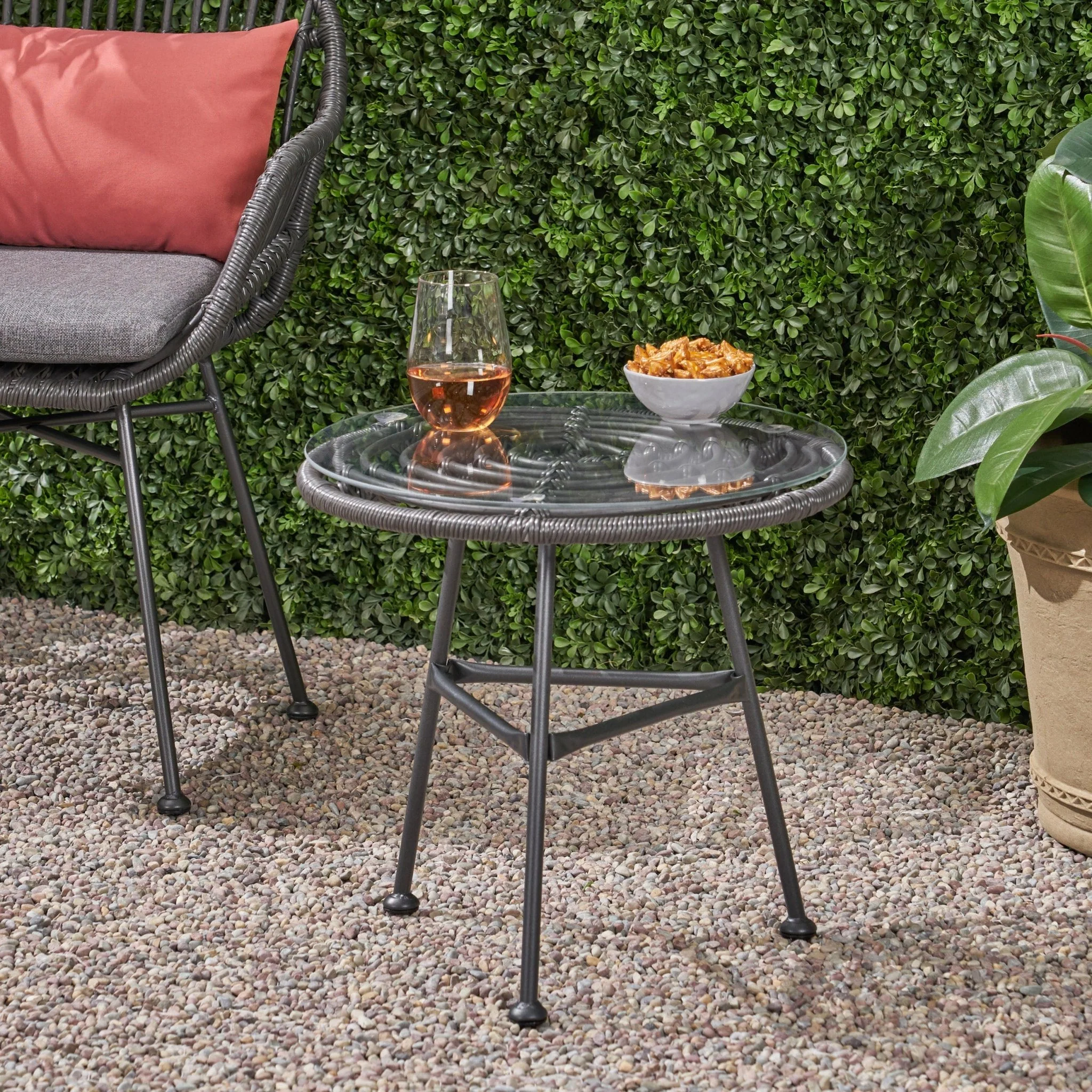 Petrichor Outdoor Rattan Table with Tempered Glass Top