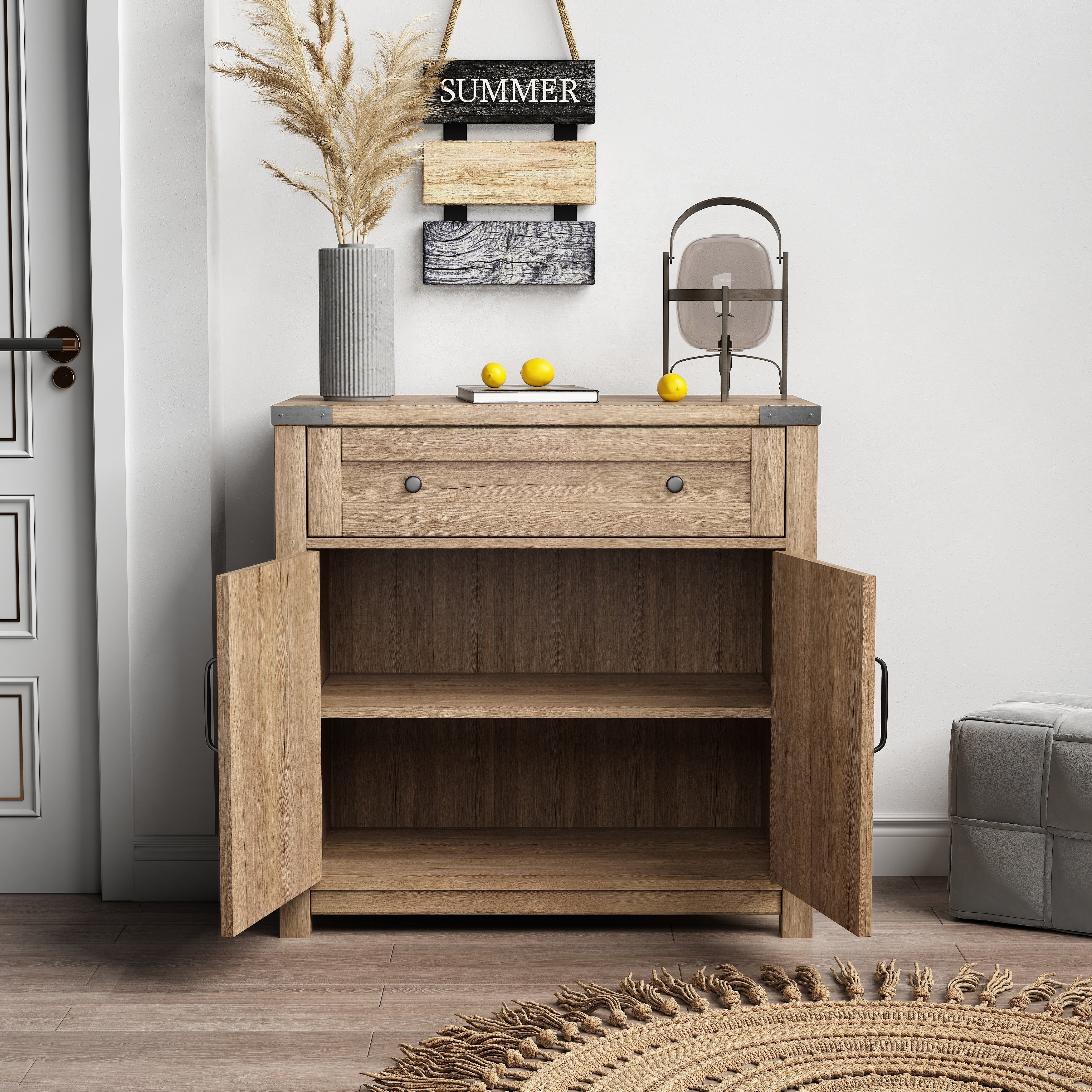 Modern Farmhouse Double Barn Door Accent Cabinet