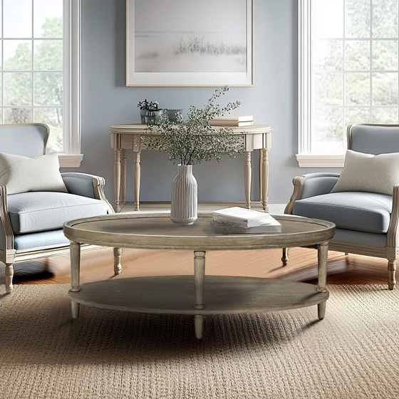 Oval Coffee Table with Open Shelf and Turned Legs