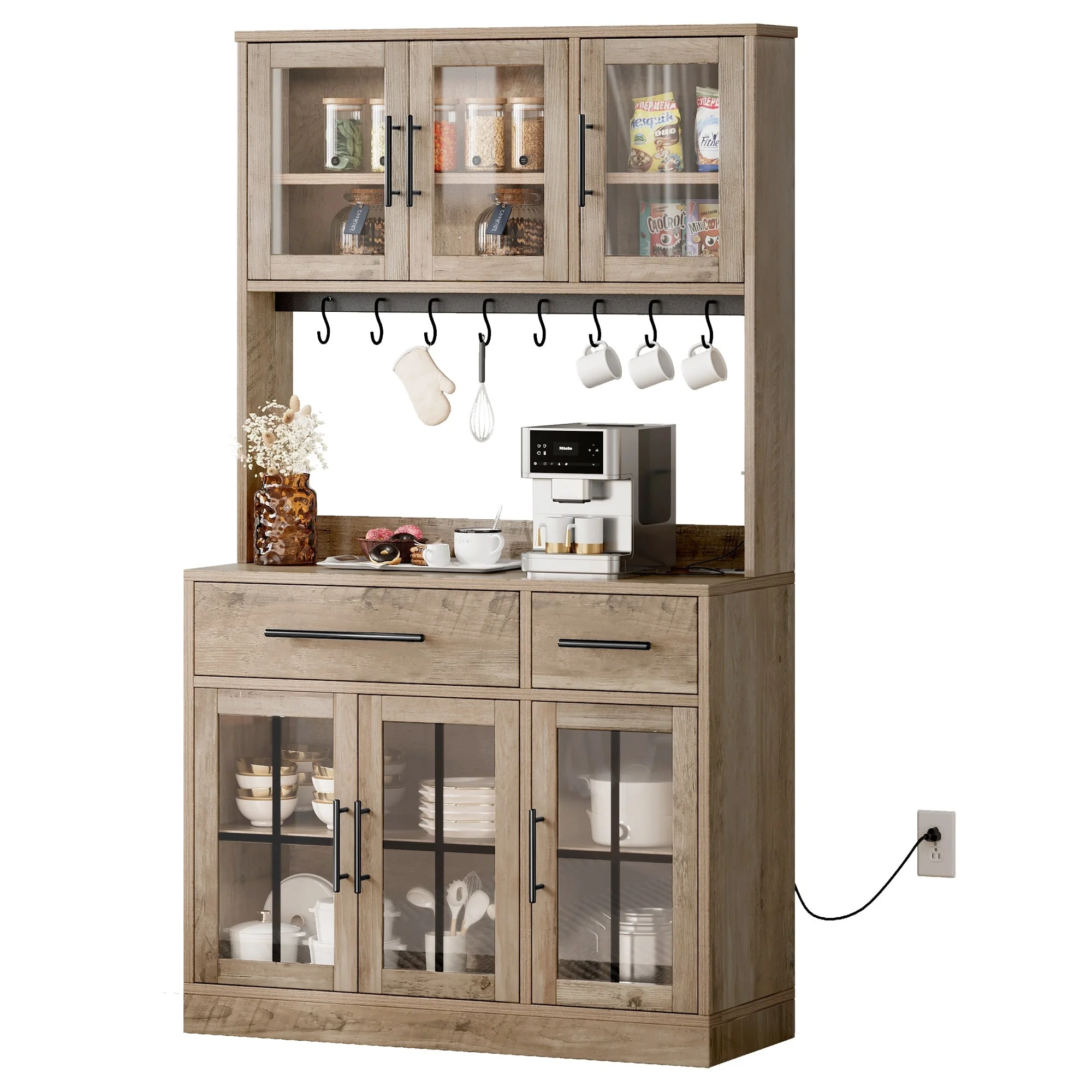 Moasis 71'' Kitchen Pantry Storage Cabinet Microwave Stand Hutch Cabinet with Power Outlet