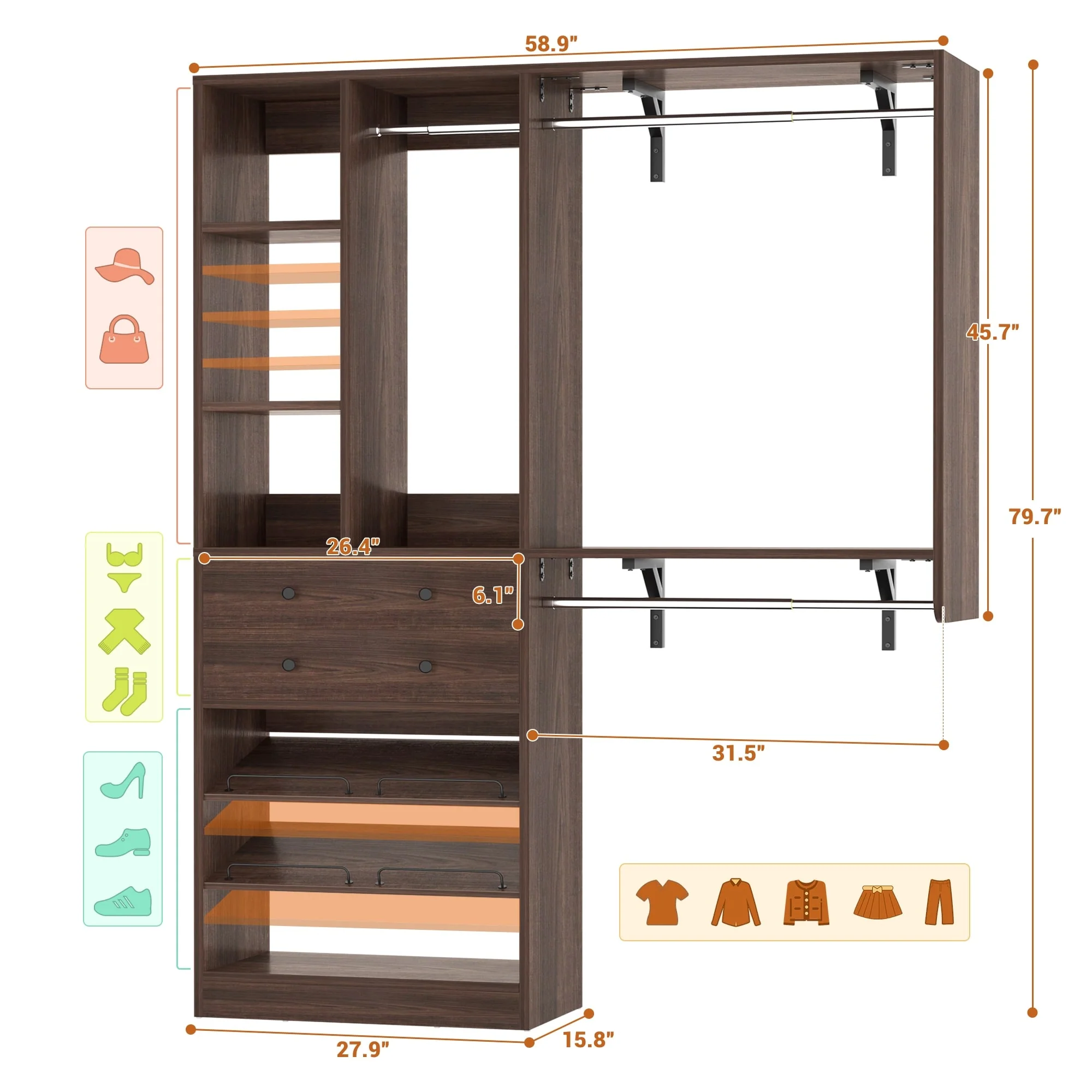 5FT Small Closet System with Drawers, 60
