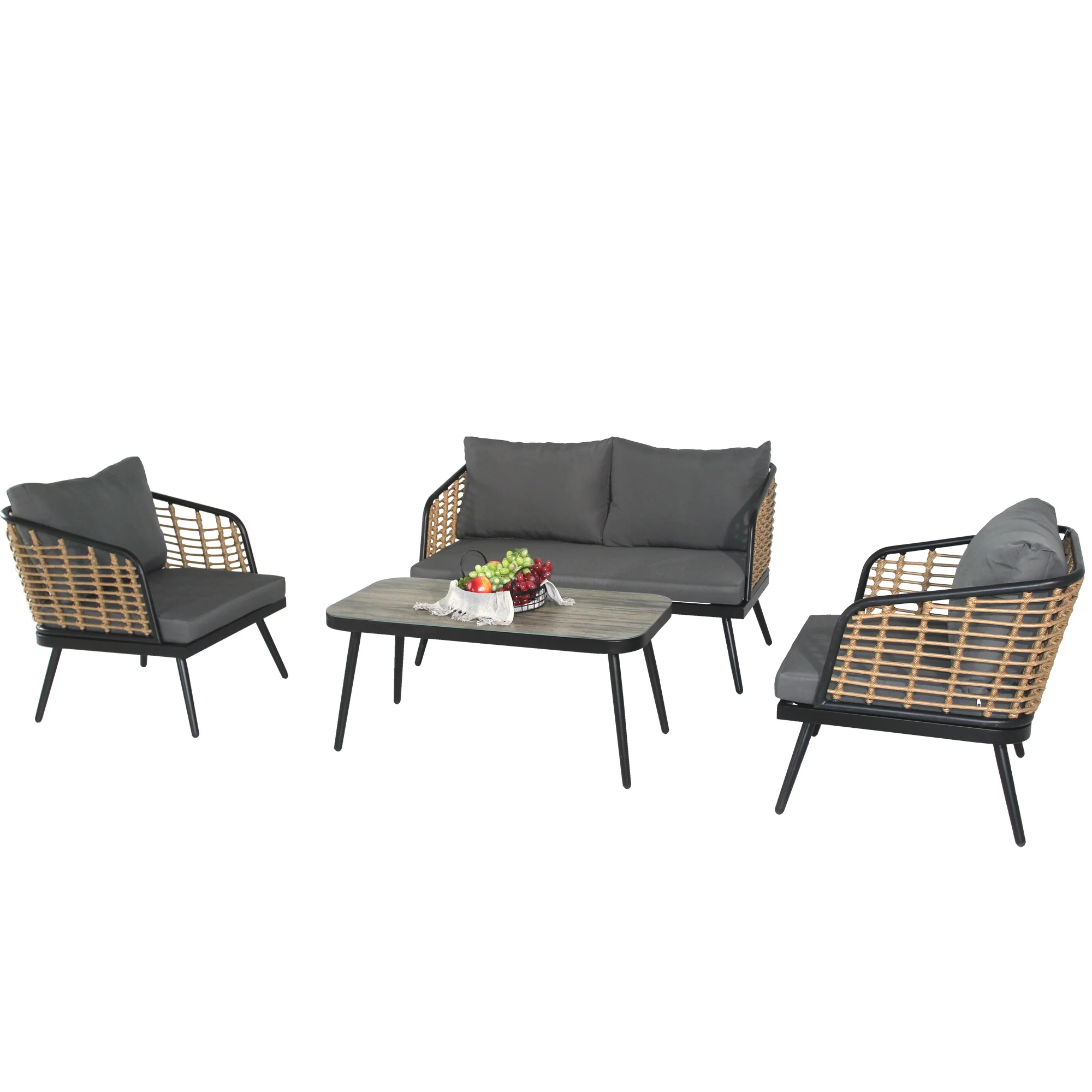 4-Piece Patio Set with Coffee Table, Loveseat and 2 Single Sofas