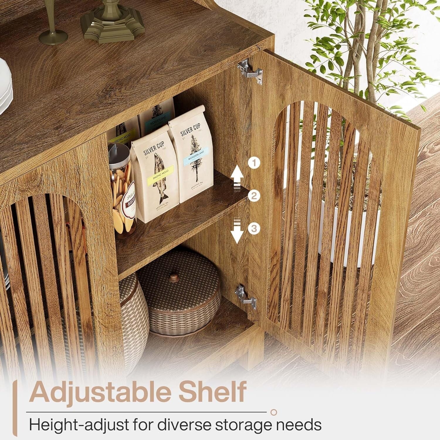 57” Farmhouse Sideboard Buffet Cabinet with Doors and Adjustable Shelf