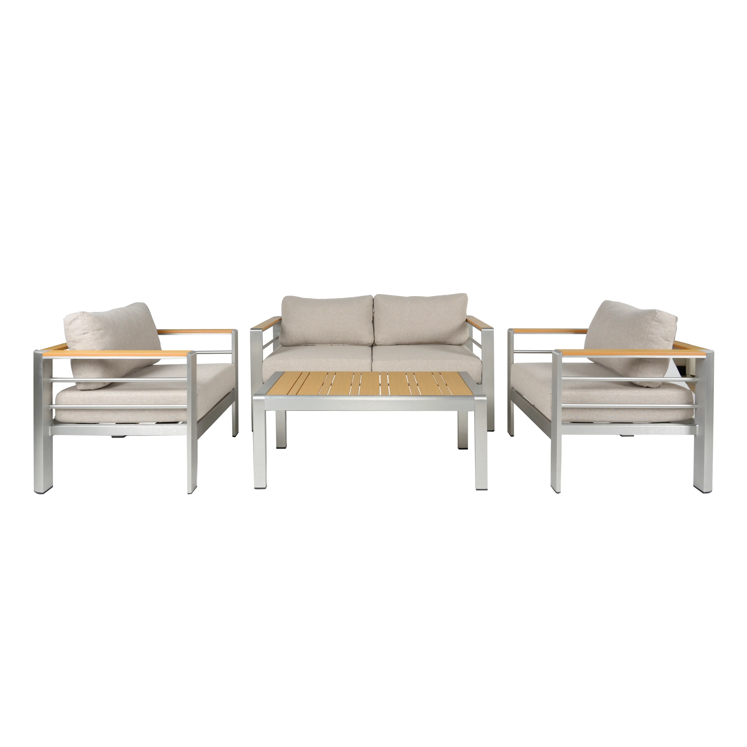 Celestite 4-Piece Patio Set with Loveseat, 2 Club Chairs and Rectangular Coffee Table