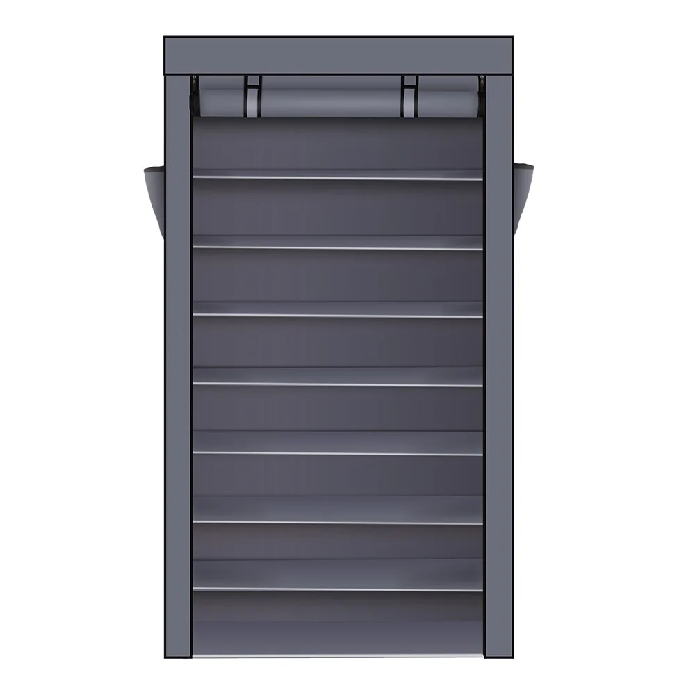 10 Tiers Shoe Rack with Dustproof Cover Closet Gray