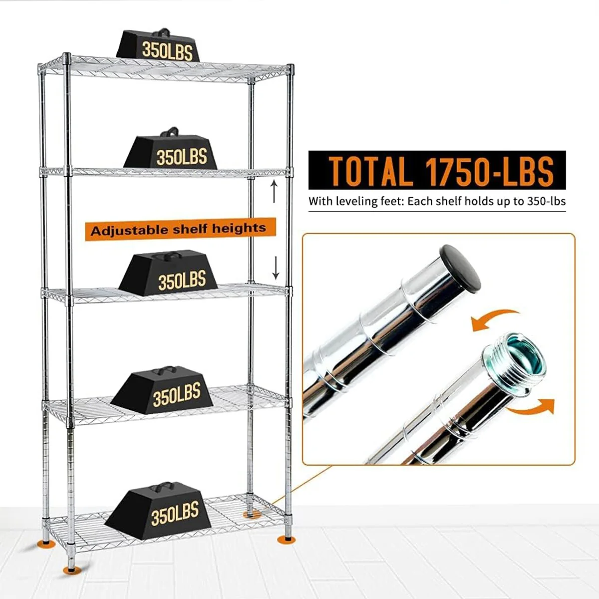 5-Shelf Heavy Duty Carbon Steel Shelving Unit 150lbs/Shelf