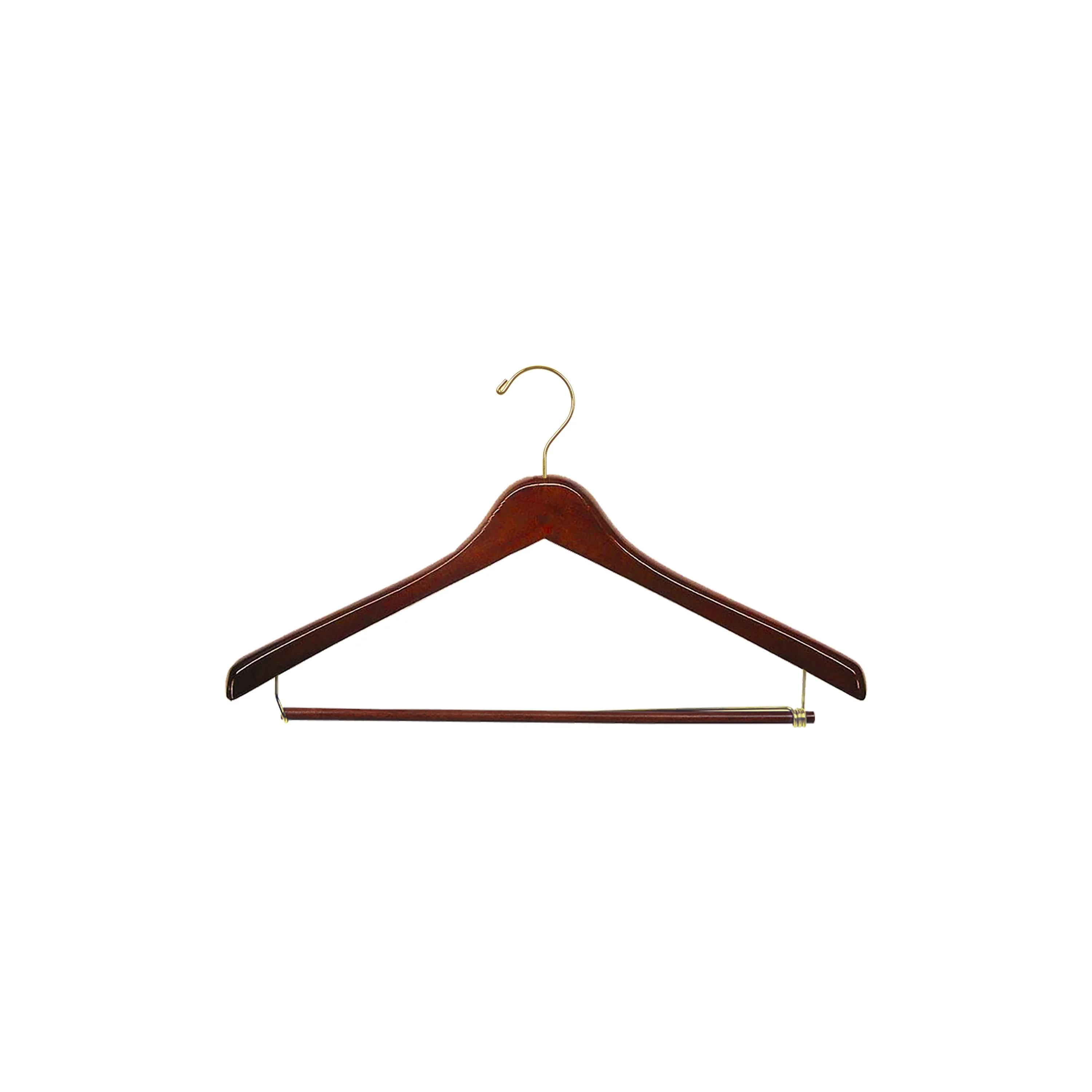 Walnut Finish Deluxe Wooden Suit Hanger W/ Locking Pant Bar, 17