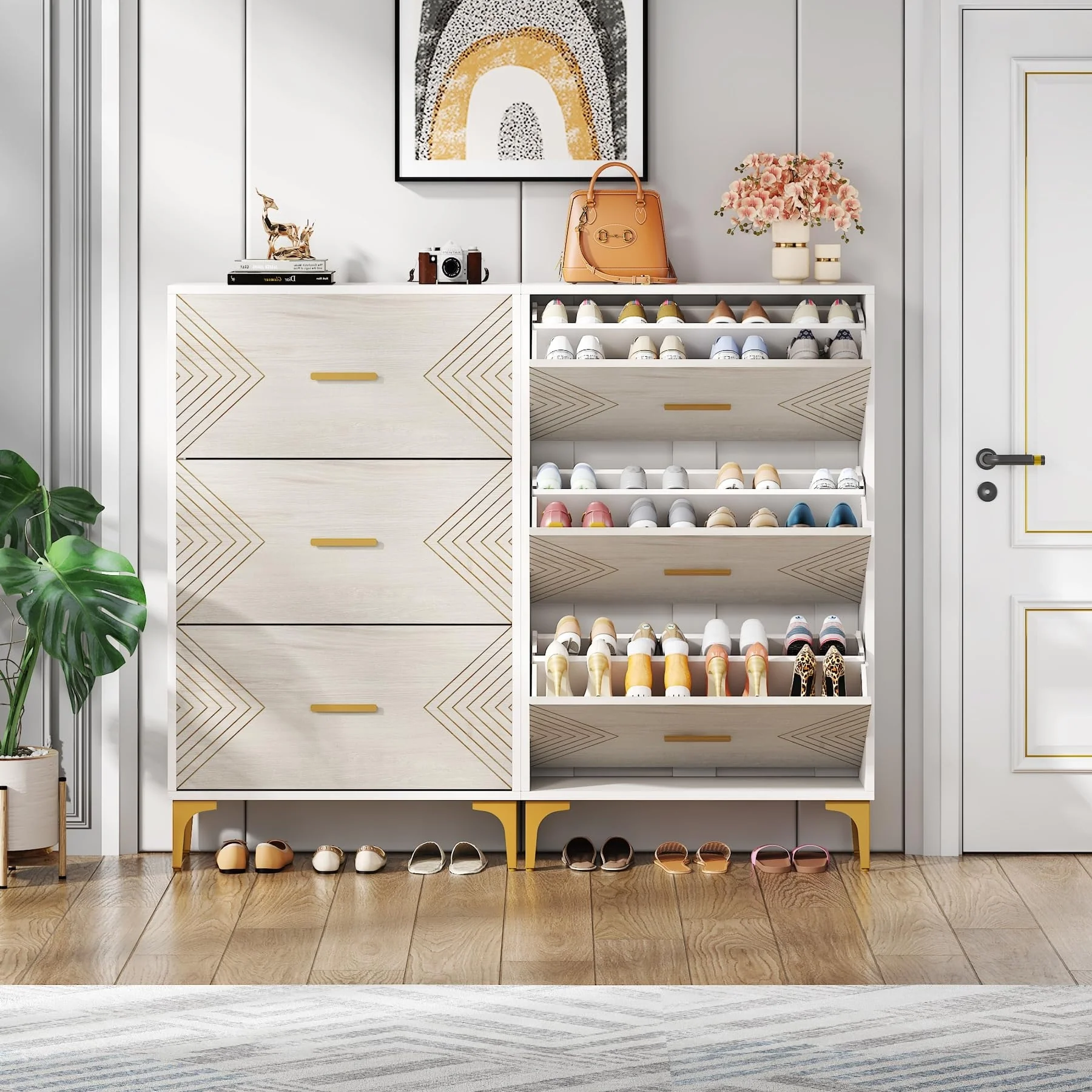 Shoe Cabinet with 3 Flip Drawers for Entryway