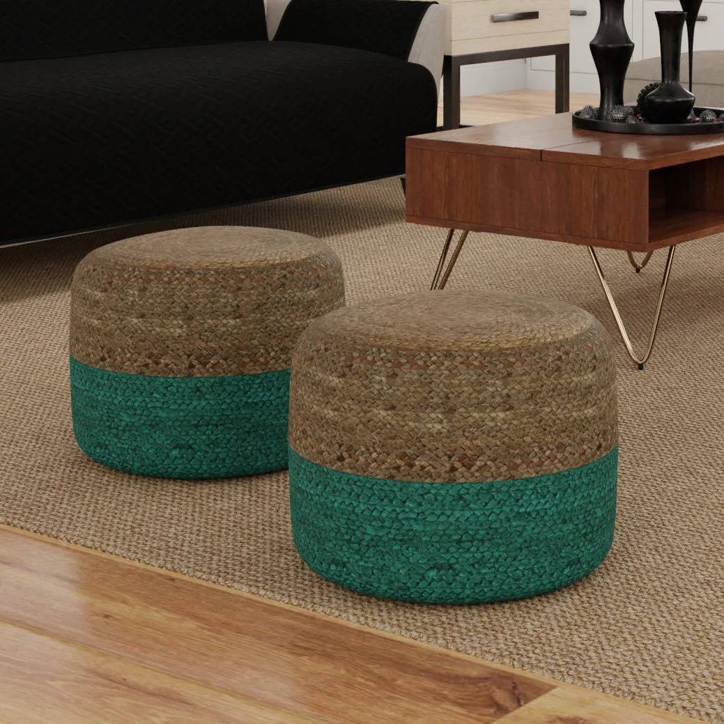 Blissara Multi-functional Round Pouf with Braided Jute