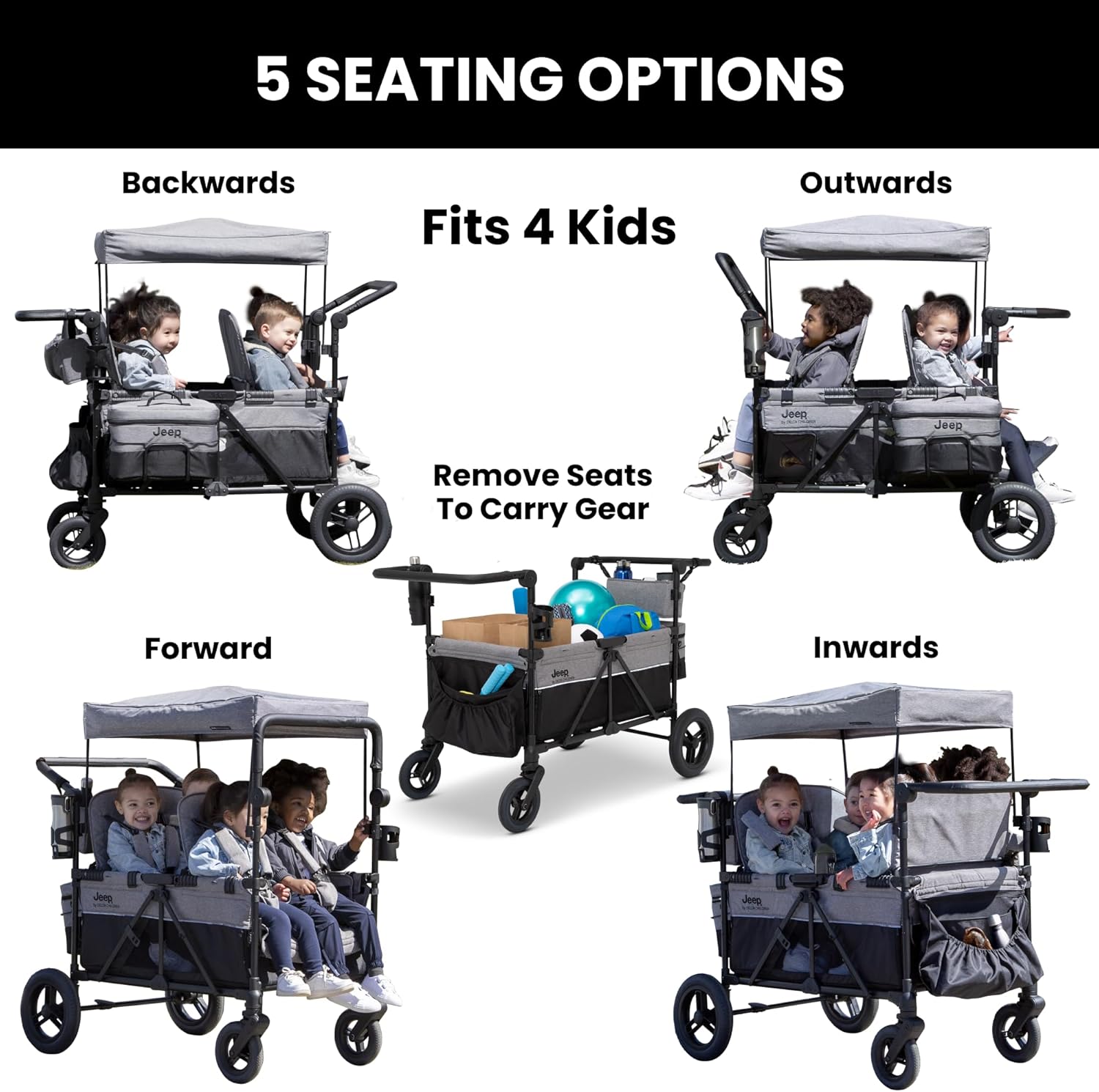 Jeep Wrangler Deluxe 4 Seater Stroller Wagon by Delta Children - Premium Quad Stroller Wagon