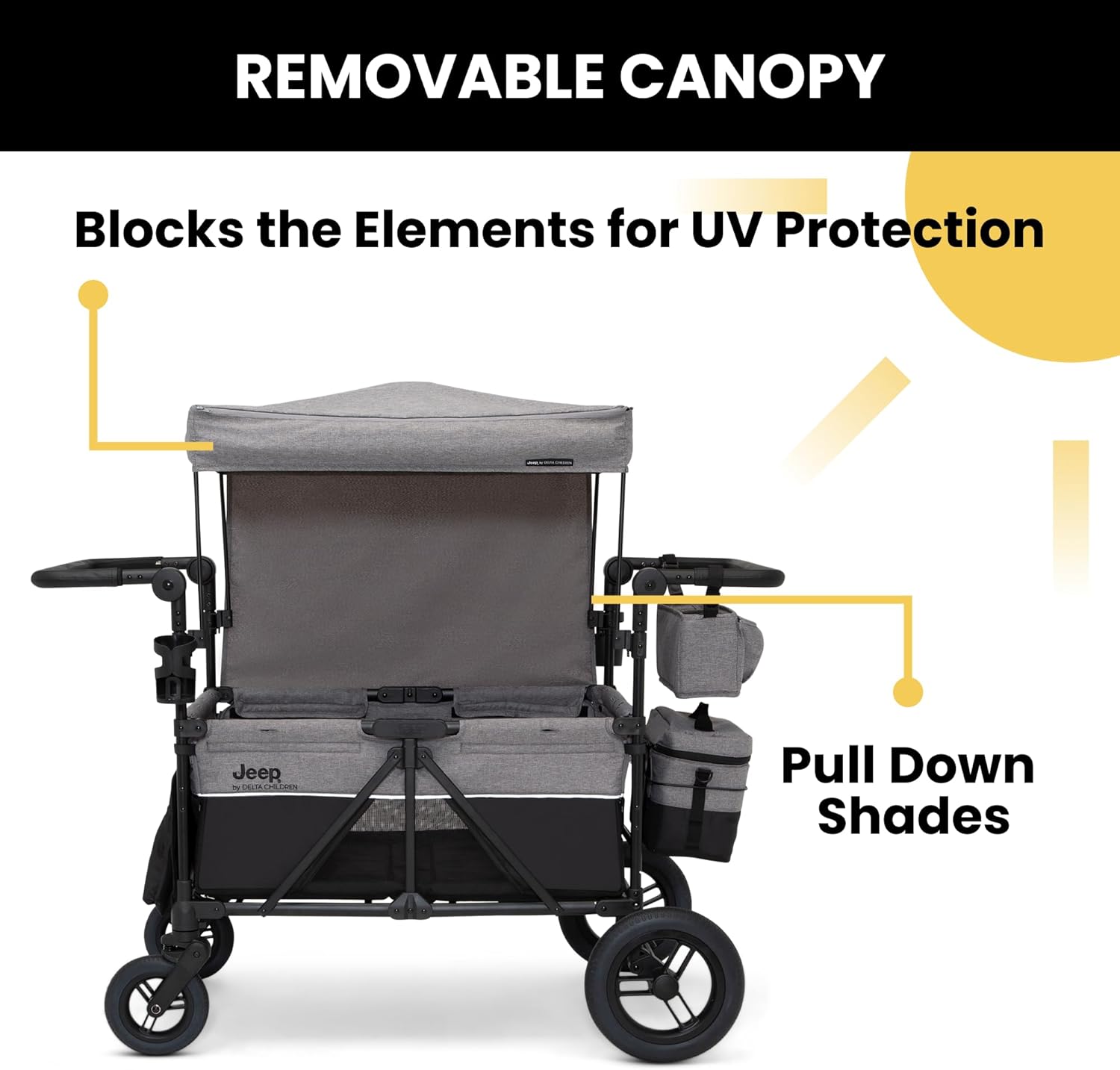 Jeep Wrangler Deluxe 4 Seater Stroller Wagon by Delta Children - Premium Quad Stroller Wagon
