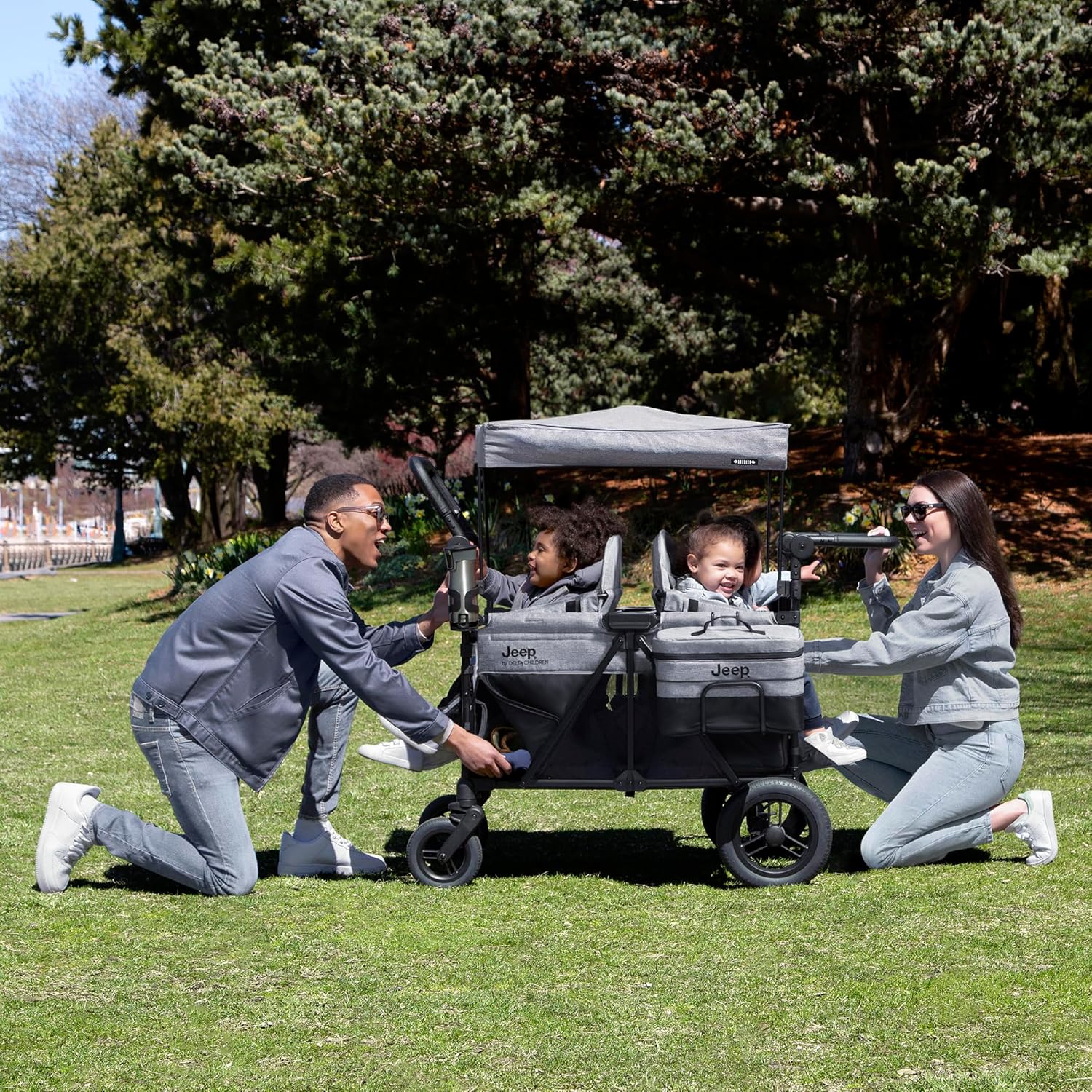Jeep Wrangler Deluxe 4 Seater Stroller Wagon by Delta Children - Premium Quad Stroller Wagon