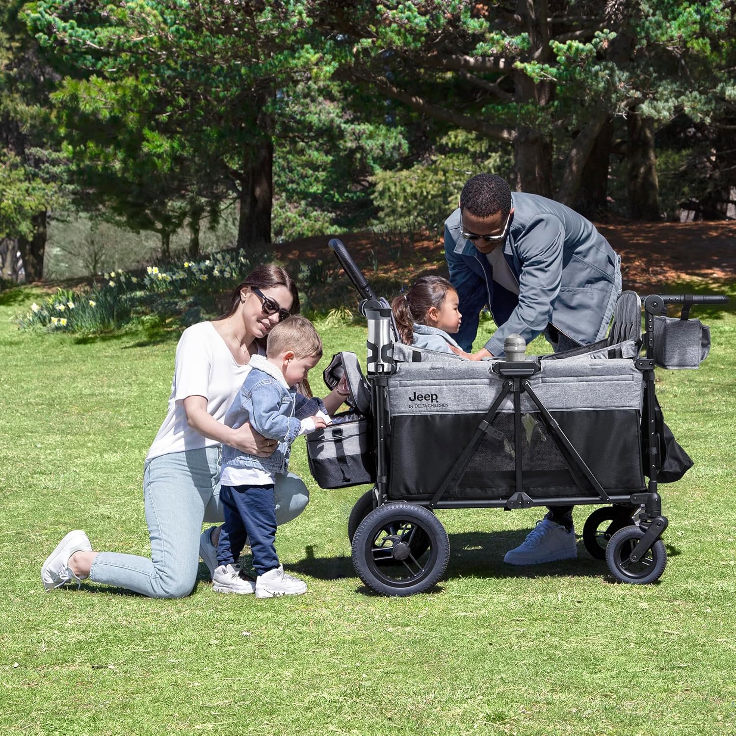 Jeep Wrangler Deluxe 4 Seater Stroller Wagon by Delta Children - Premium Quad Stroller Wagon