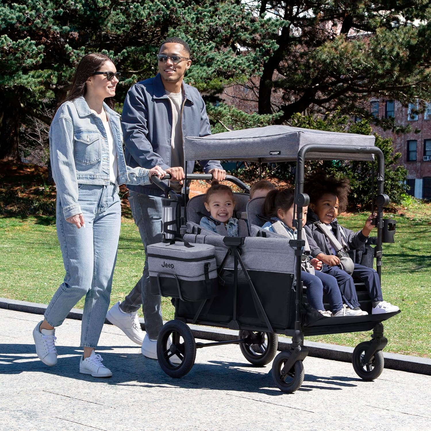 Jeep Wrangler Deluxe 4 Seater Stroller Wagon by Delta Children - Premium Quad Stroller Wagon