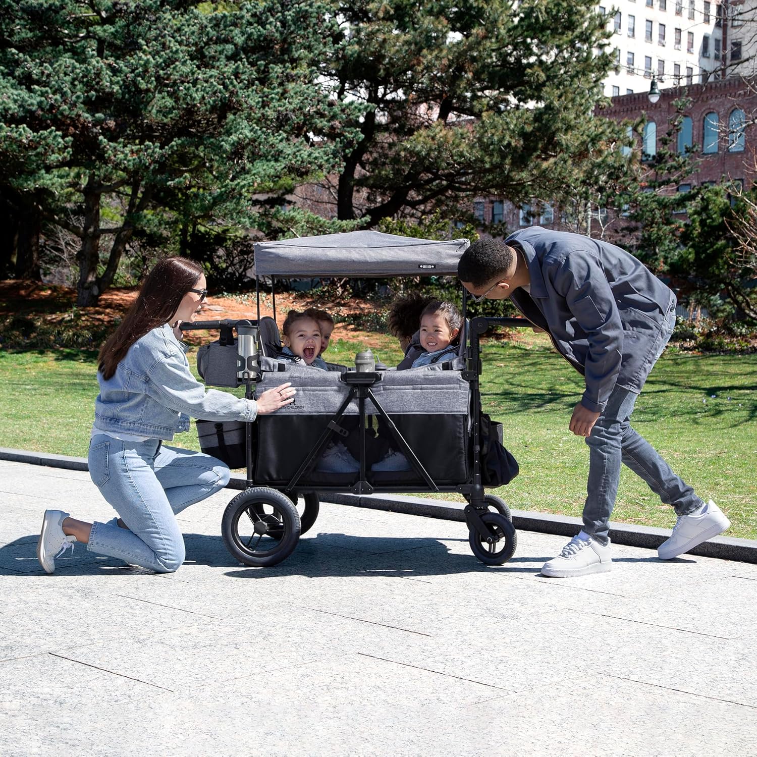 Jeep Wrangler Deluxe 4 Seater Stroller Wagon by Delta Children - Premium Quad Stroller Wagon