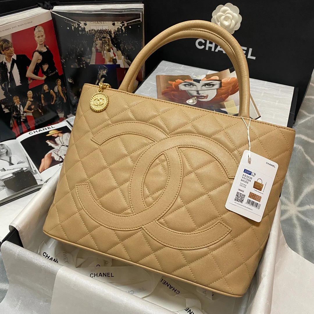 Chanel Medallion Tote Gold Hardware Caviar Yellow For Women, Women's Handbags, Shoulder Bags 15.6in/32cm