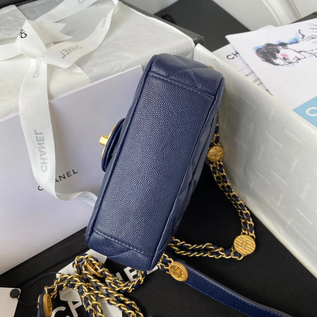 Chanel Mini Flap Bag With Top Handle Gold Hardware Navy Blue For Women, Women's Handbags, Shoulder Bags 7.9in/20cm AS2431 B08846 NJ532