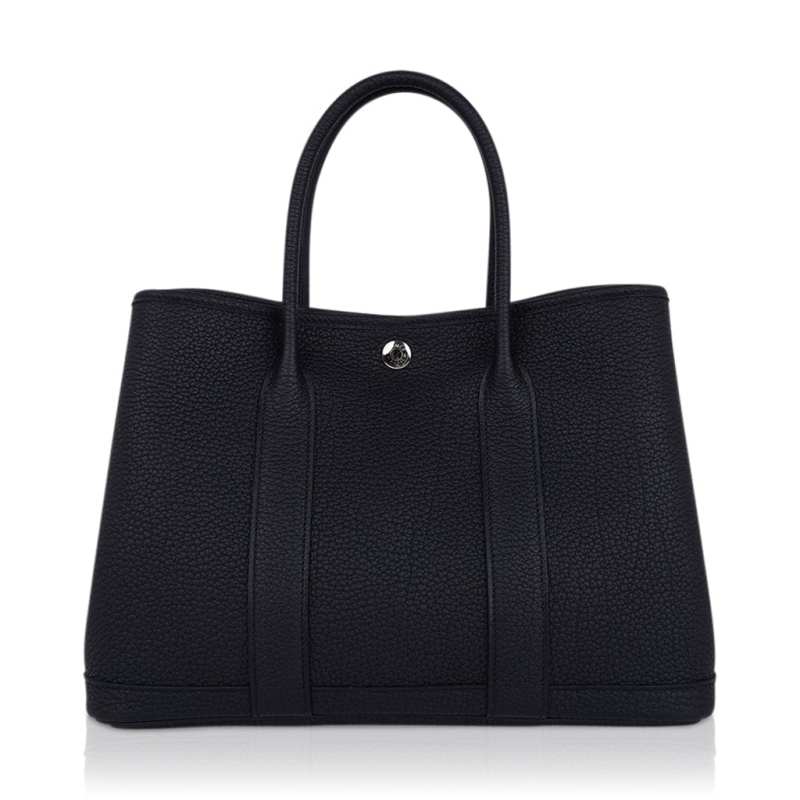 Hermes Garden Party 30 Bag Black Vache Country Leather with Palladium Hardware