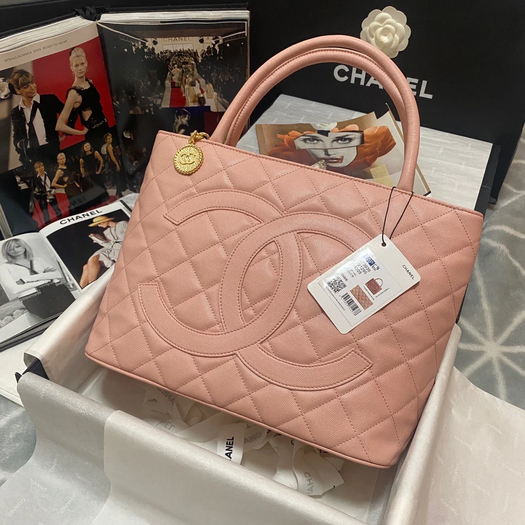 Chanel Medallion Tote Gold Hardware Caviar Pink For Women, Women's Handbags, Shoulder Bags 15.6in/32cm
