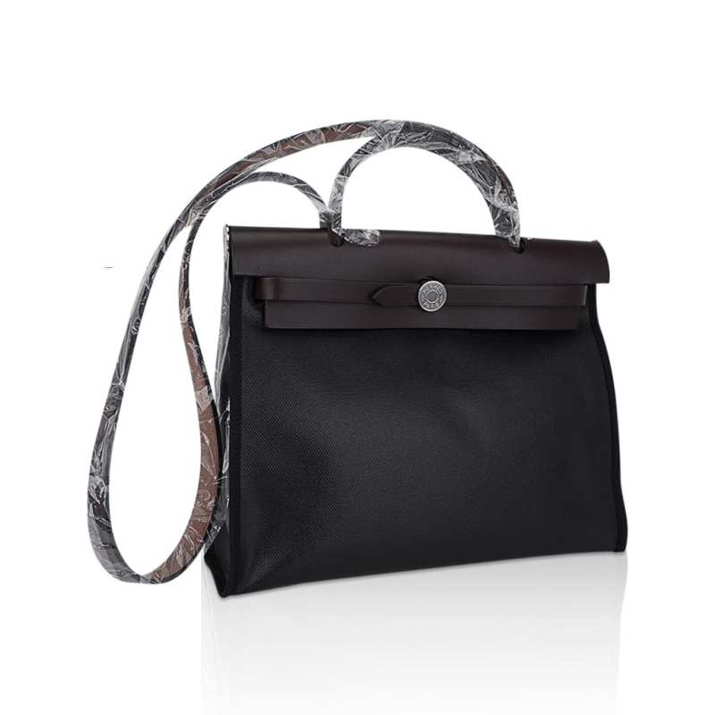 Hermes Herbag Zip 31 Bag Retourne Black Berline & Rouge Sellier Leather with Palladium Hardware