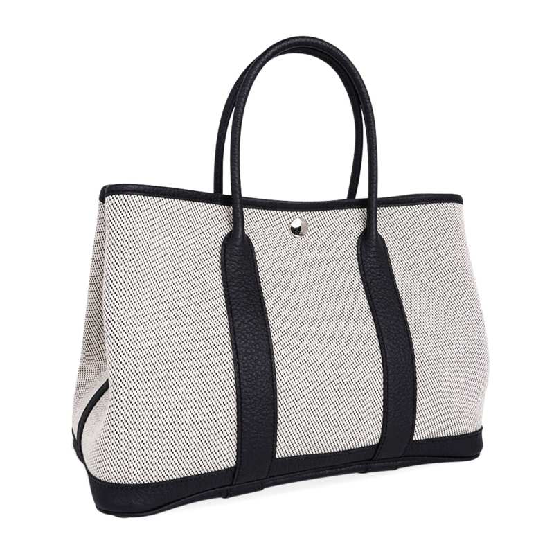 Hermes Bag Garden Party 30 Criss Cross Toile / Black Vache Country Leather