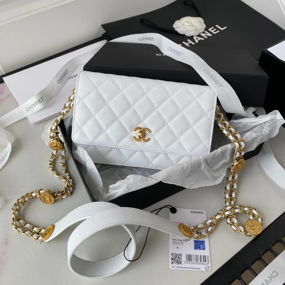 Chanel Small Flap Bag Gold Hardware White For Women, Women's Handbags, Shoulder Bags 7.5in/19cm AP2840