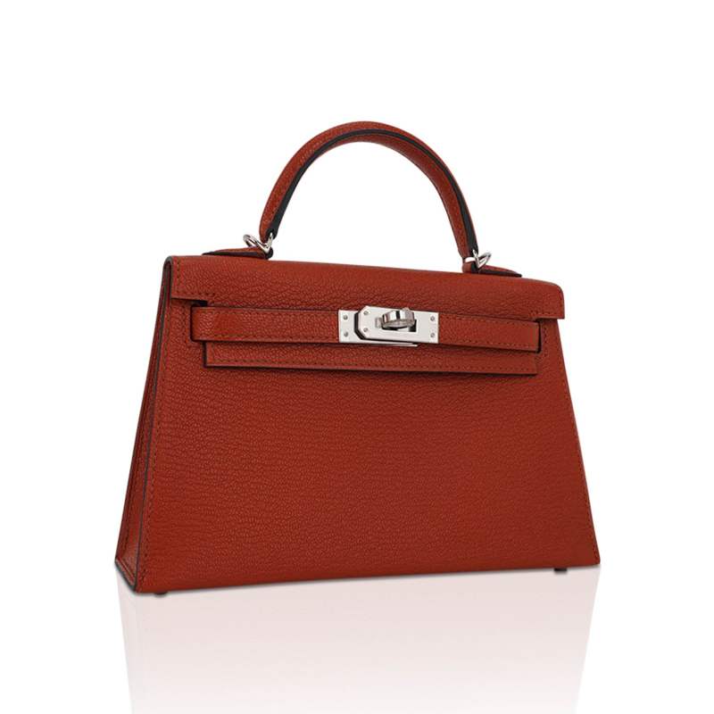 Hermes Mini Kelly 20 Bag Sellier Cuivre Chevre Leather with Palladium Hardware
