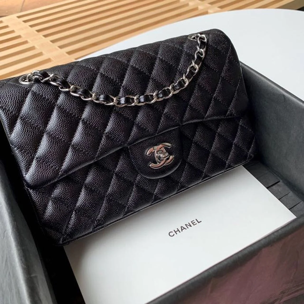 Chanel Classic Handbag Silver Hardware BlackFor Women, Women's Bags, Shoulder And Crossbody Bags 10.2in/26cm A01112