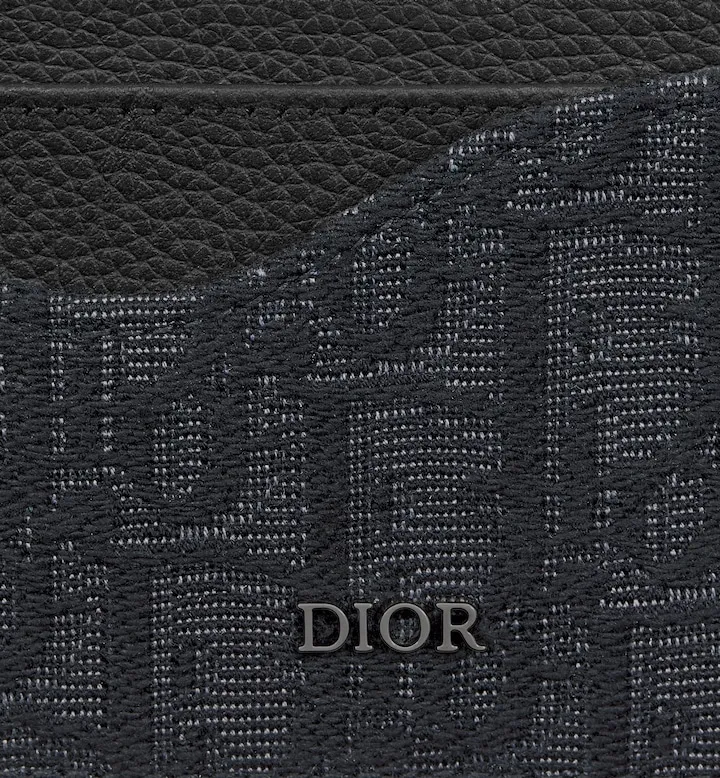 Saddle Card Holder Black Grained Calfskin Marquetry and Black Oblique Jacquard