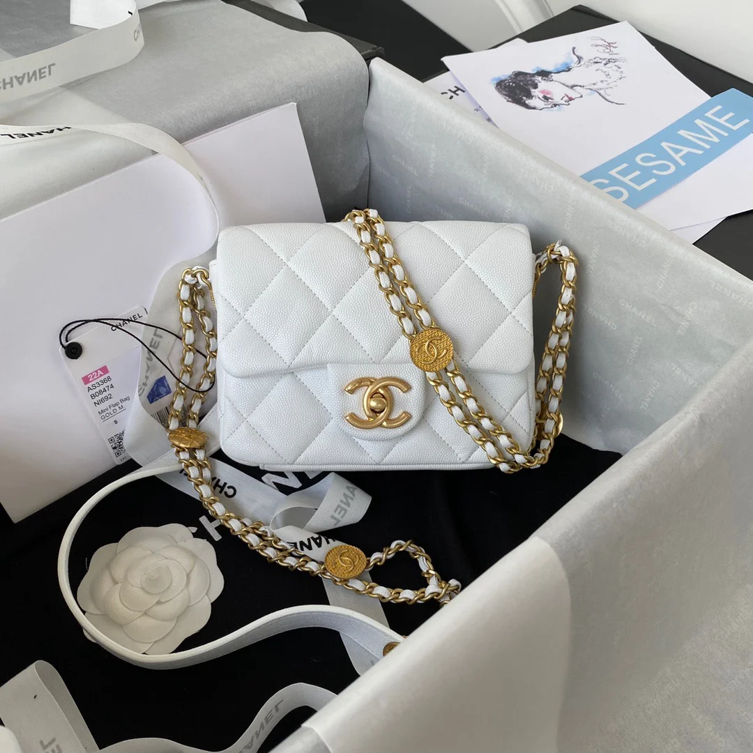 Chanel Mini Flap Bag With Top Handle Gold Hardware White For Women, Women's Handbags, Shoulder Bags 7.9in/20cm AS2431