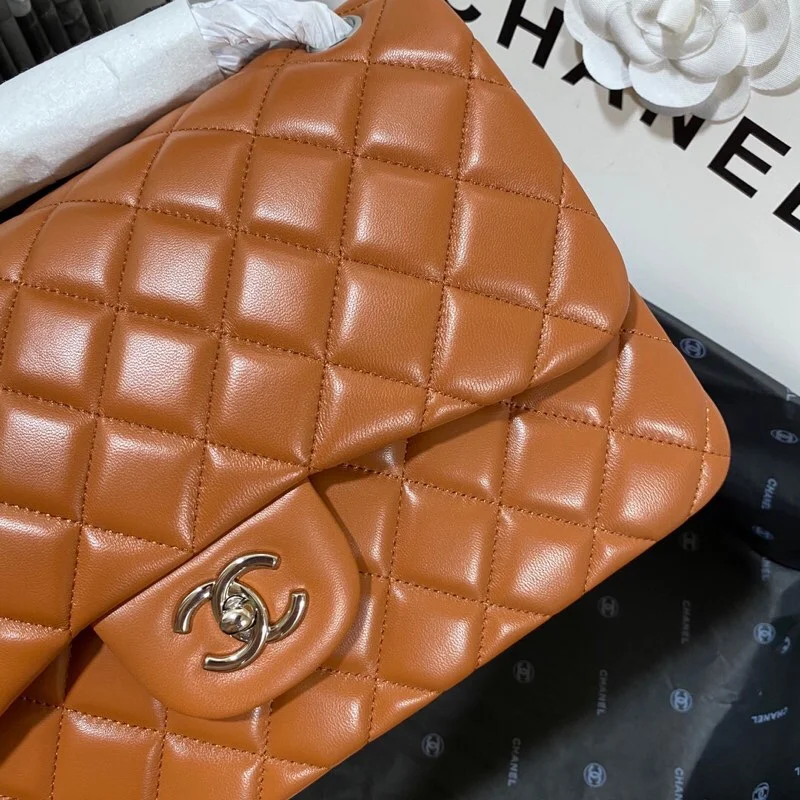 Chanel Large Classic Handbag Silver Hardware Brown For Women, Women's Handbags, Shoulder Bags 11.8in/30cm