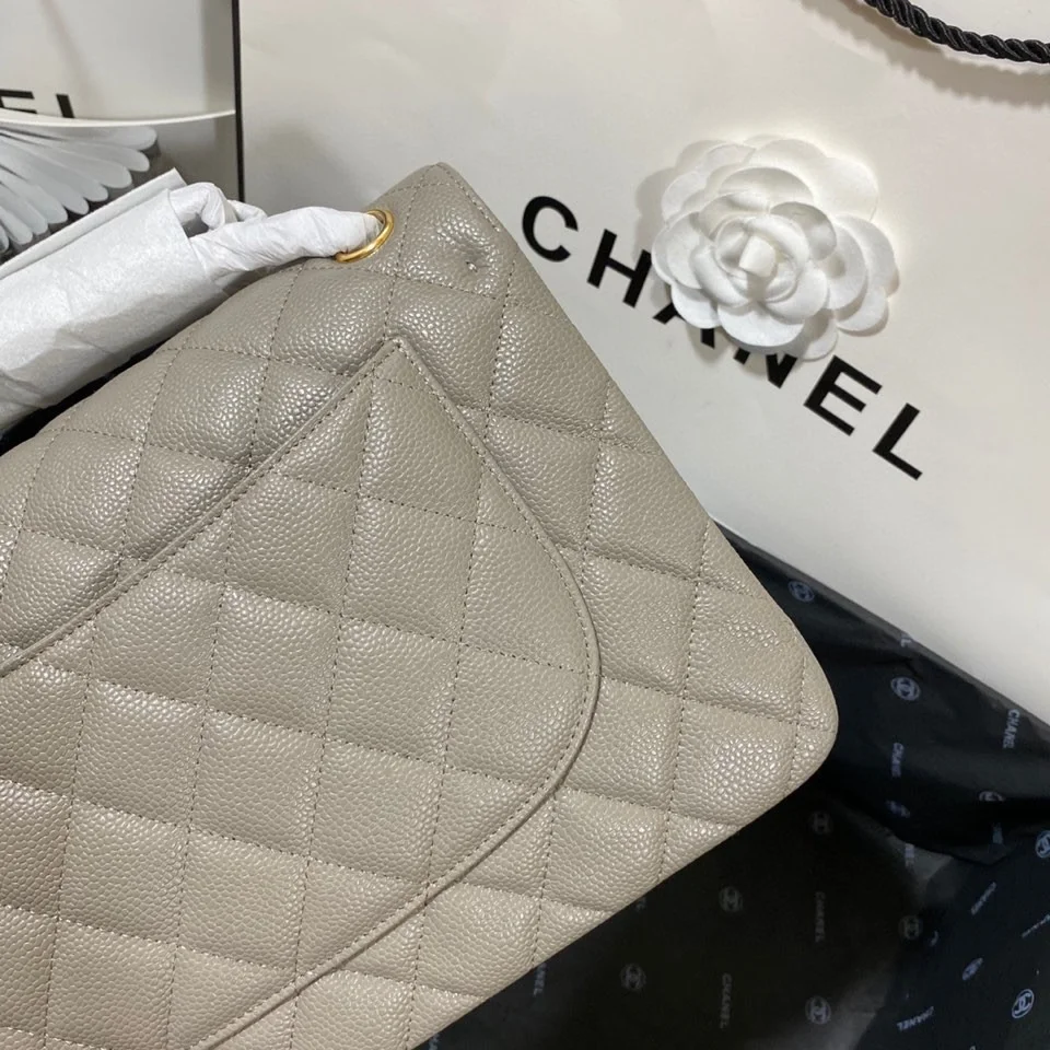 Chanel Large Classic Handbag Gold Hardware Grey For Women, Women's Handbags, Shoulder Bags 11.8in/30cm