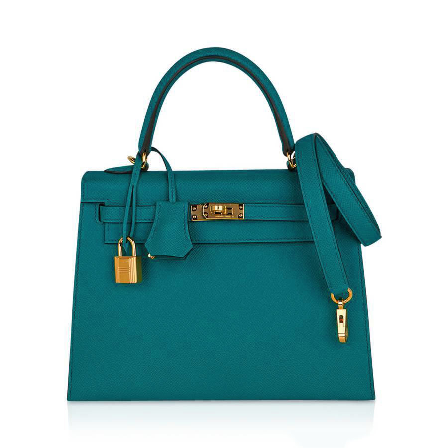 Hermes Kelly Retourne 25 Bag Menthe Togo Gold Hardware New w/Box